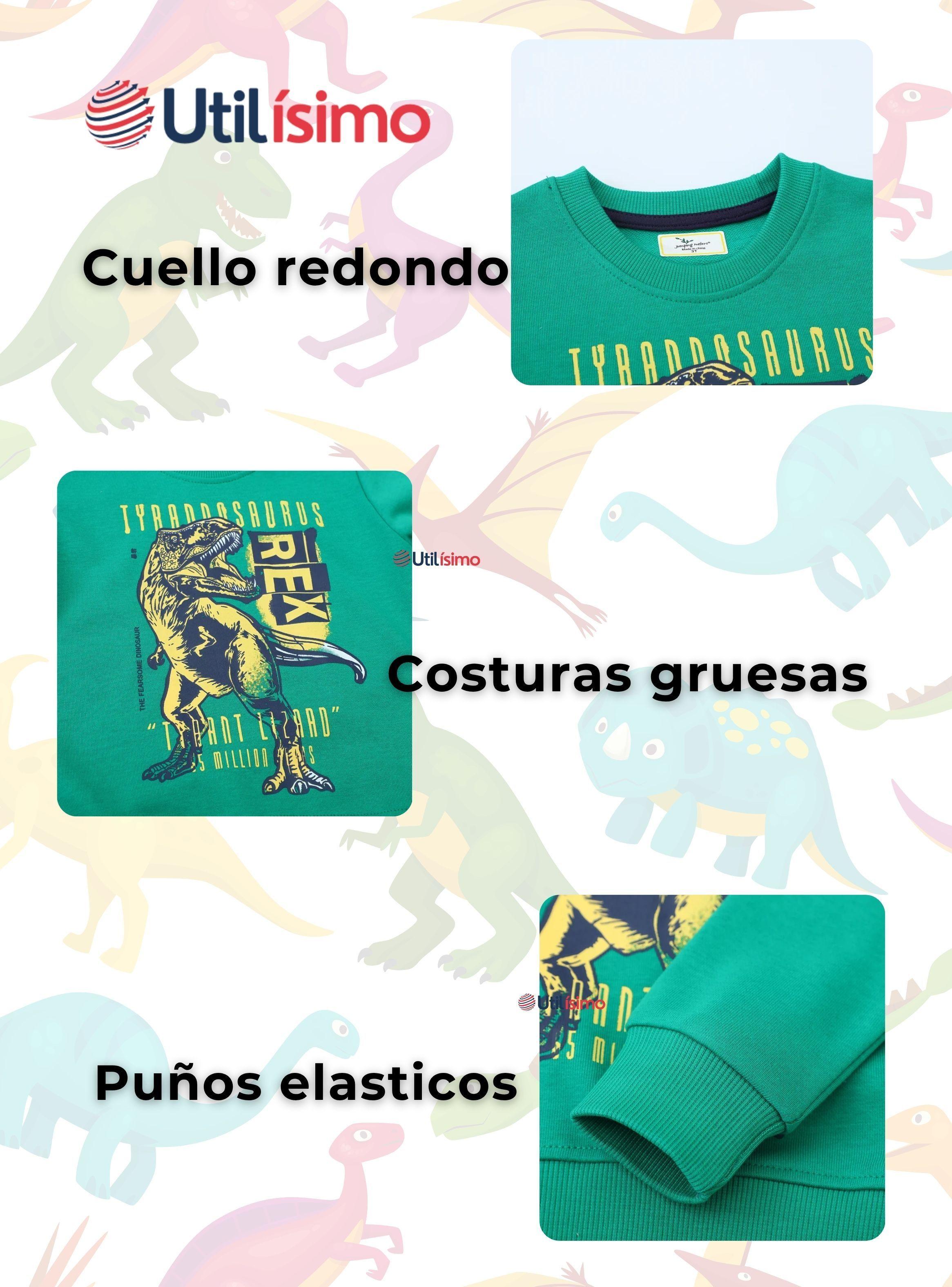 Polerón Algodón Cuello Redondo Niño Verde Dinosaurios-3