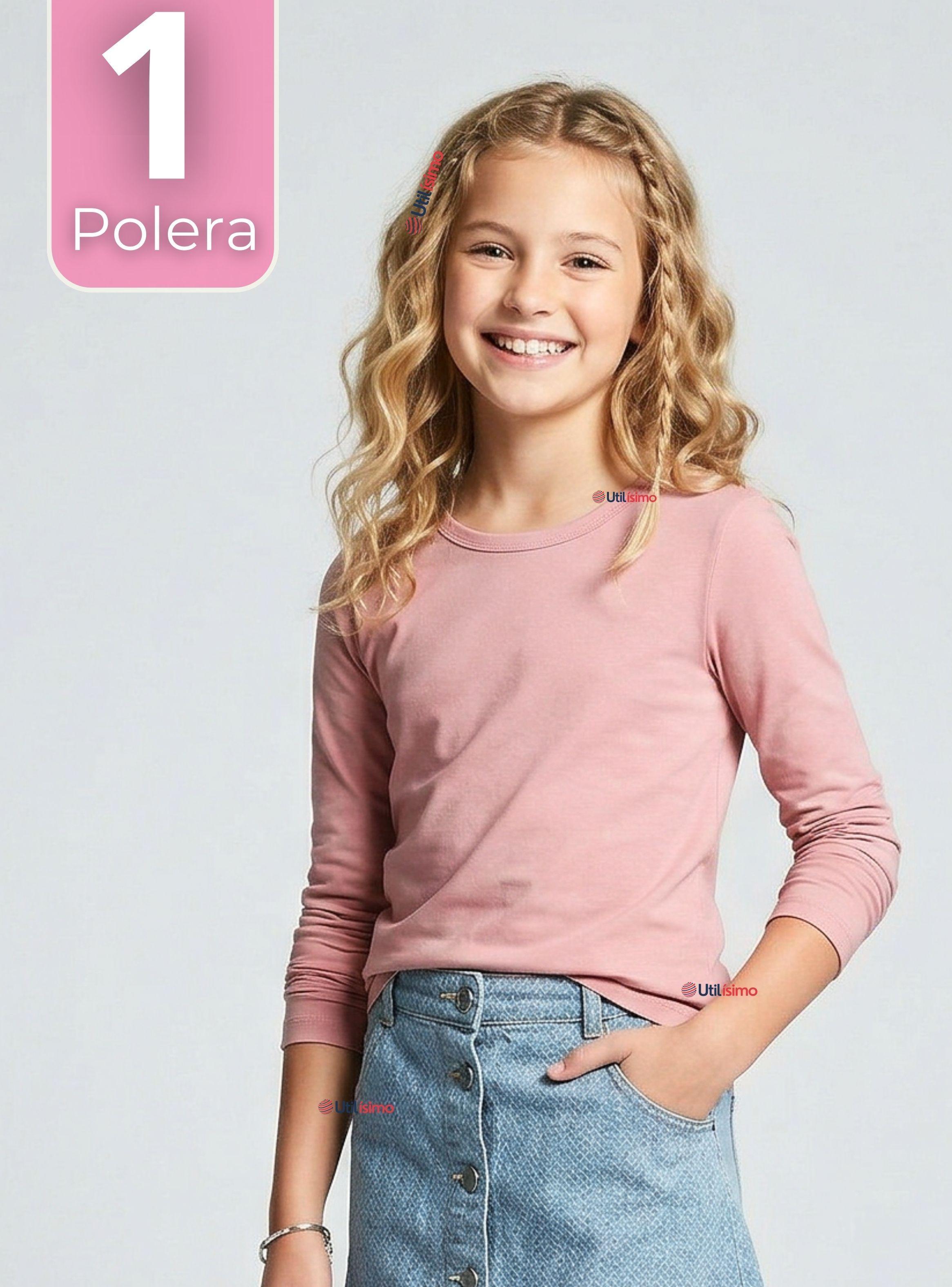 Camiseta Polera Bambú Cuello Redondo Rosado Claro Primera Capa Mangas Largas para Niñas-0