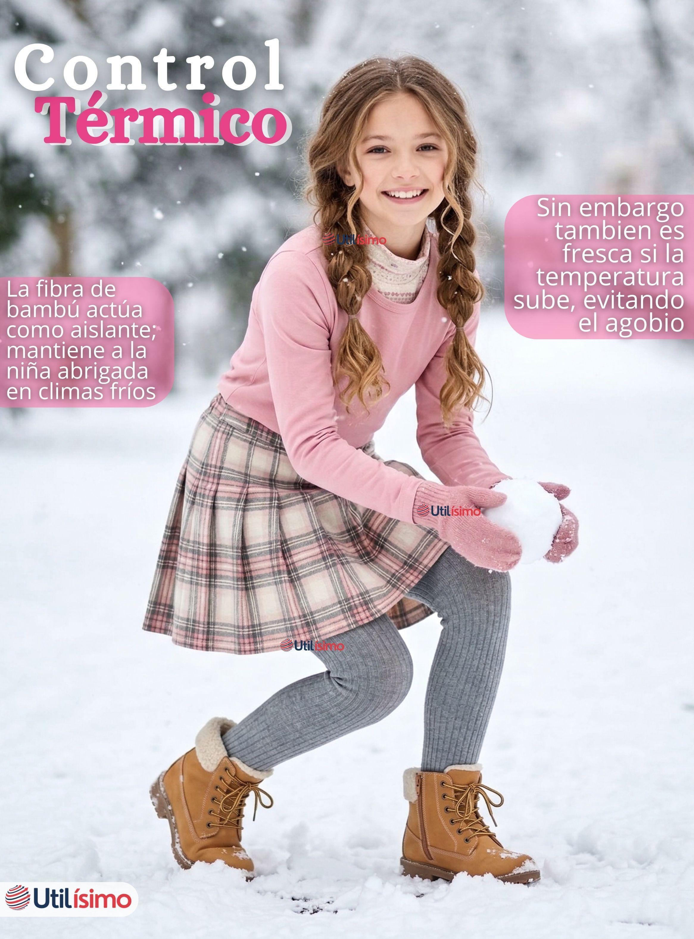 Camiseta Polera Bambú Cuello Redondo Rosado Claro Primera Capa Mangas Largas para Niñas-5