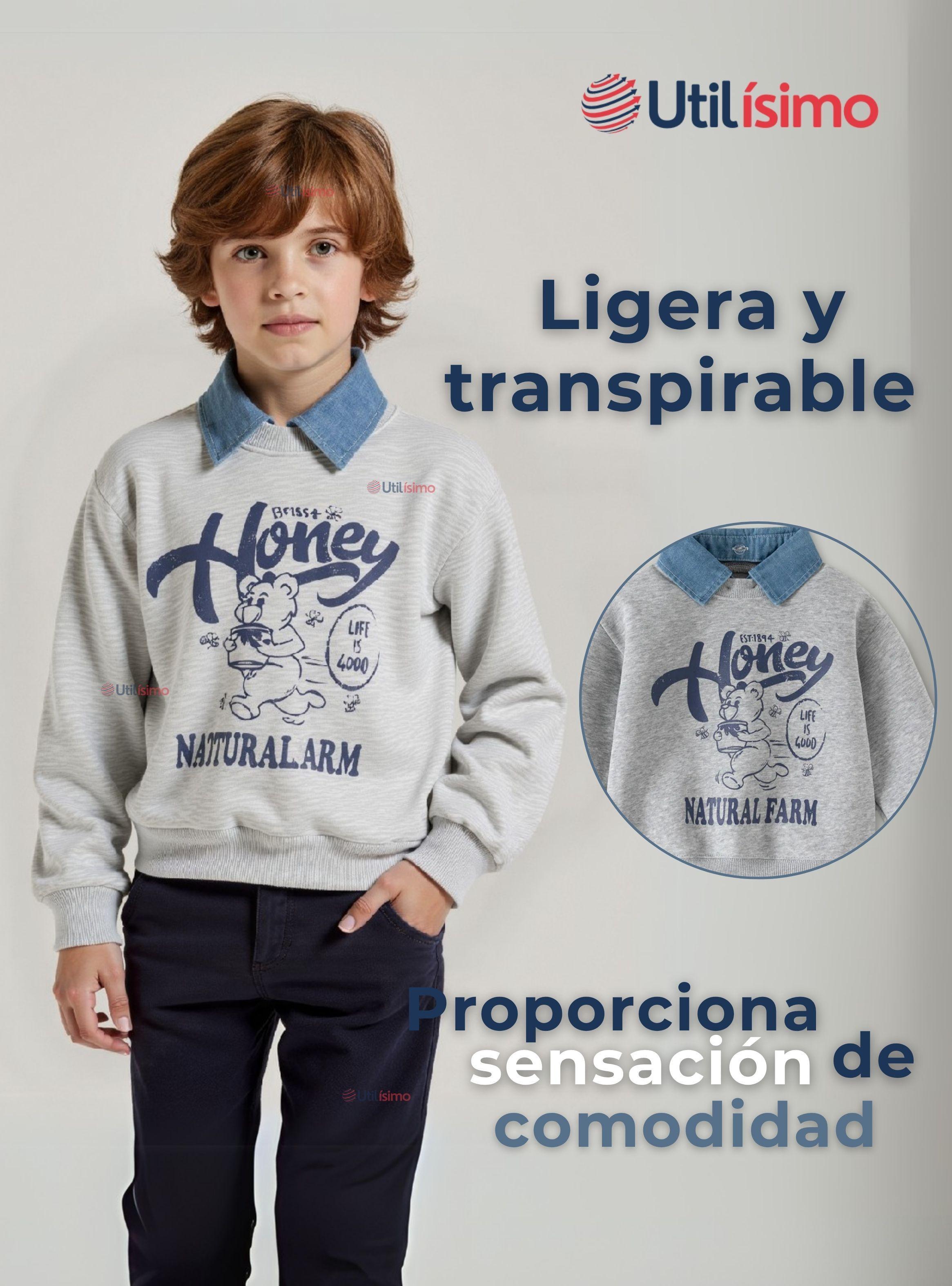 Polerón Algodón Estilo Pique Manga Larga Niños Gris-4