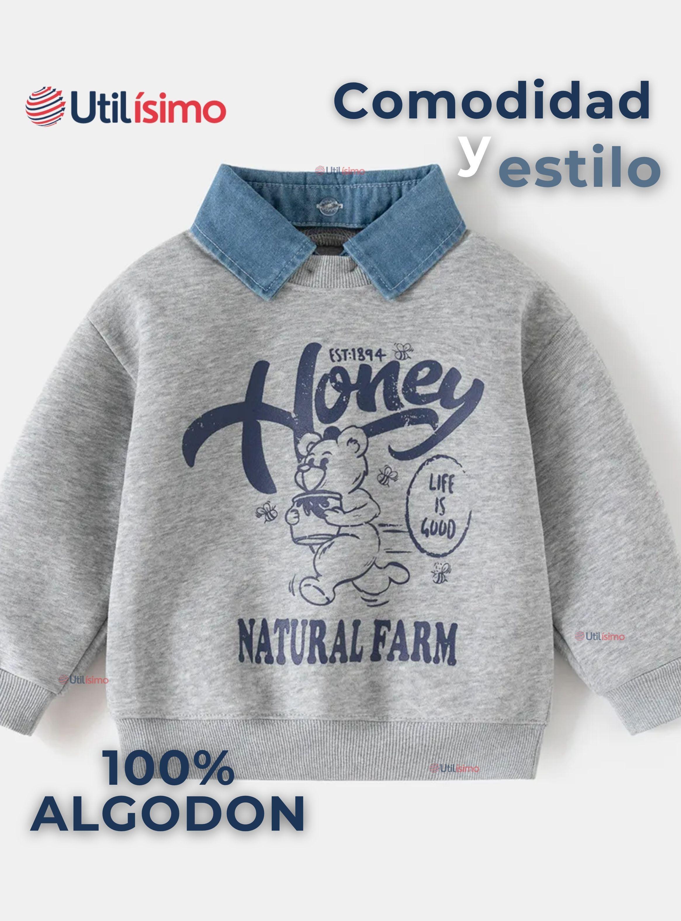 Polerón Algodón Estilo Pique Manga Larga Niños Gris-5