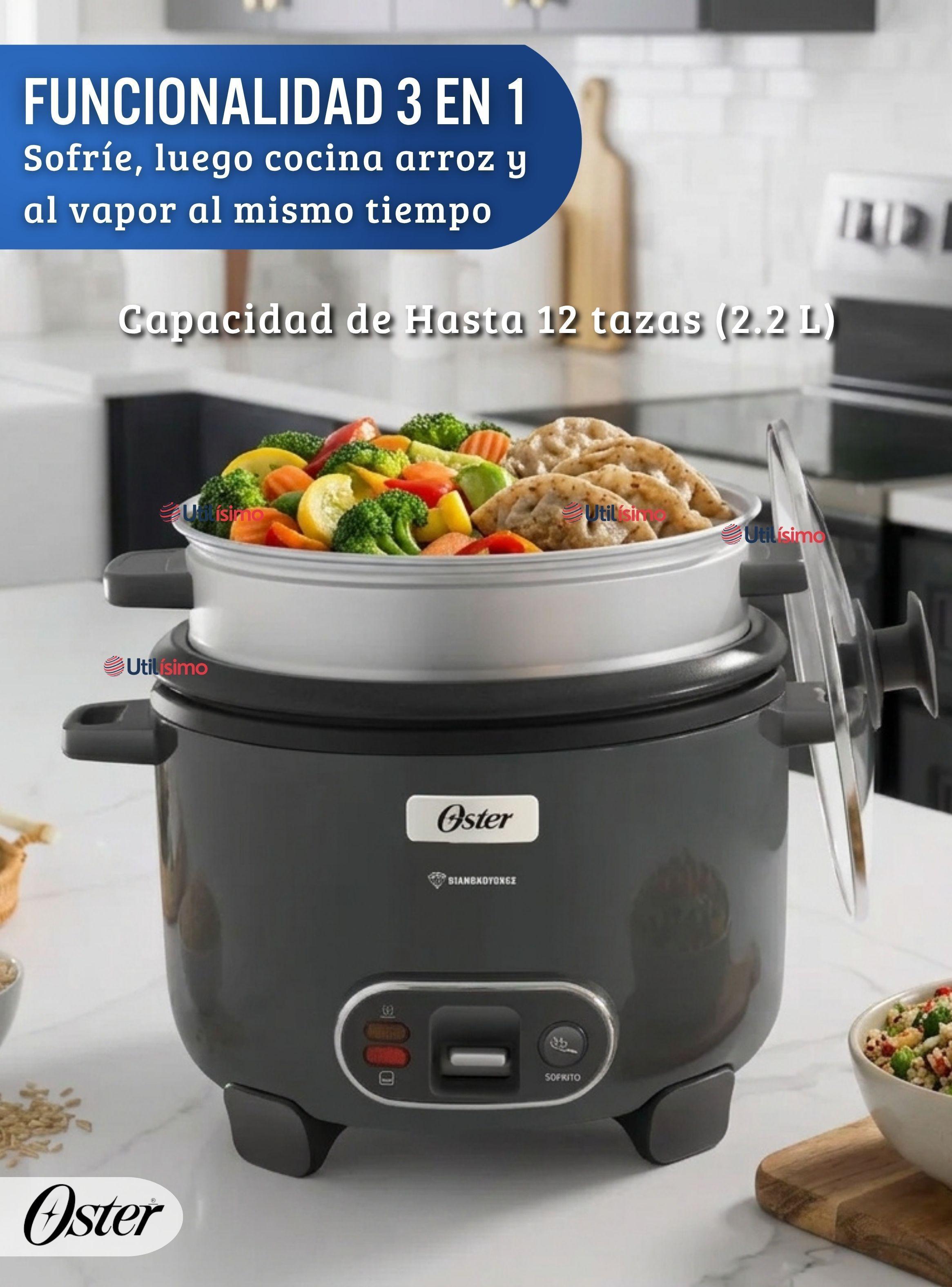 Oster Arrocera, 3 En 1, 12 Tazas de Capacidad, Función Sofrito, Vaporera,Oster DiamondForce-5