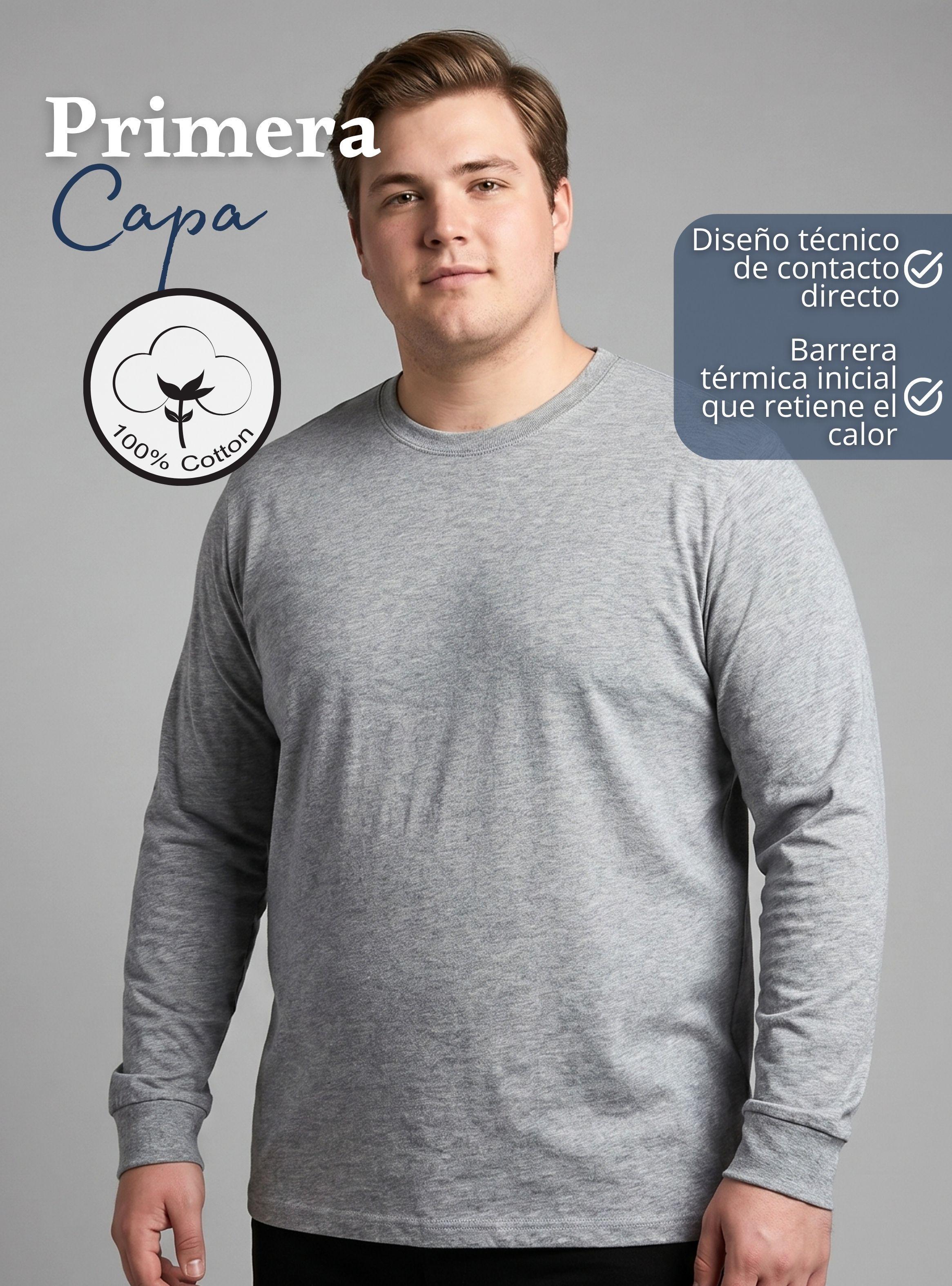 Camiseta Polera Algodón Manga Larga Cuello Redondo Hombre Primera Capa-6
