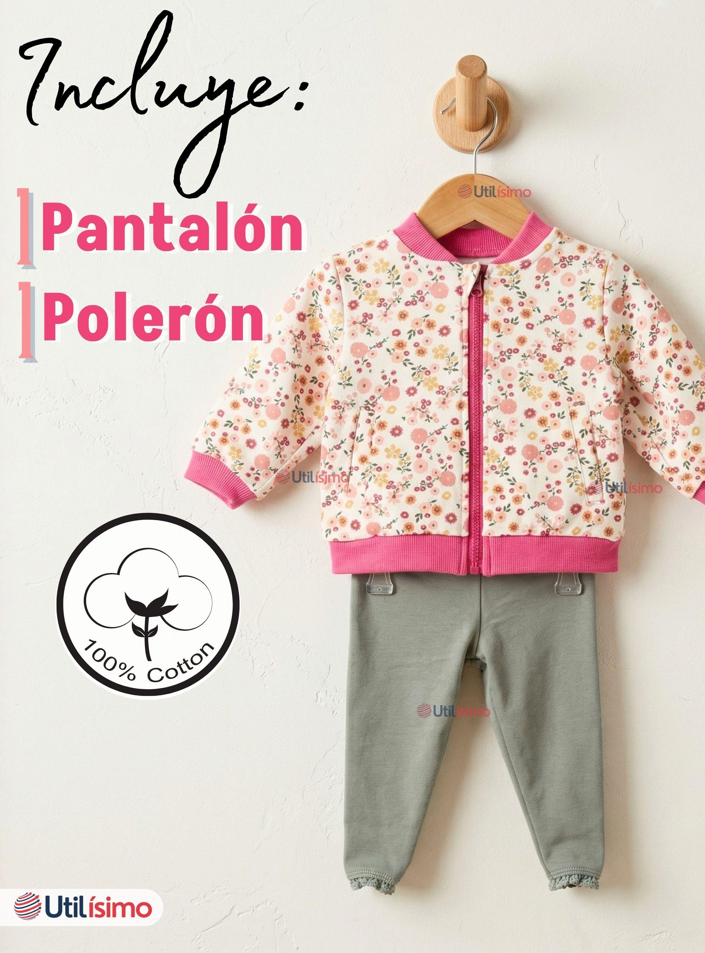 Conjunto 2 Piezas Buzo Pantalón Y Polerón Algodón Pink Flowers de Bebé Niña-2