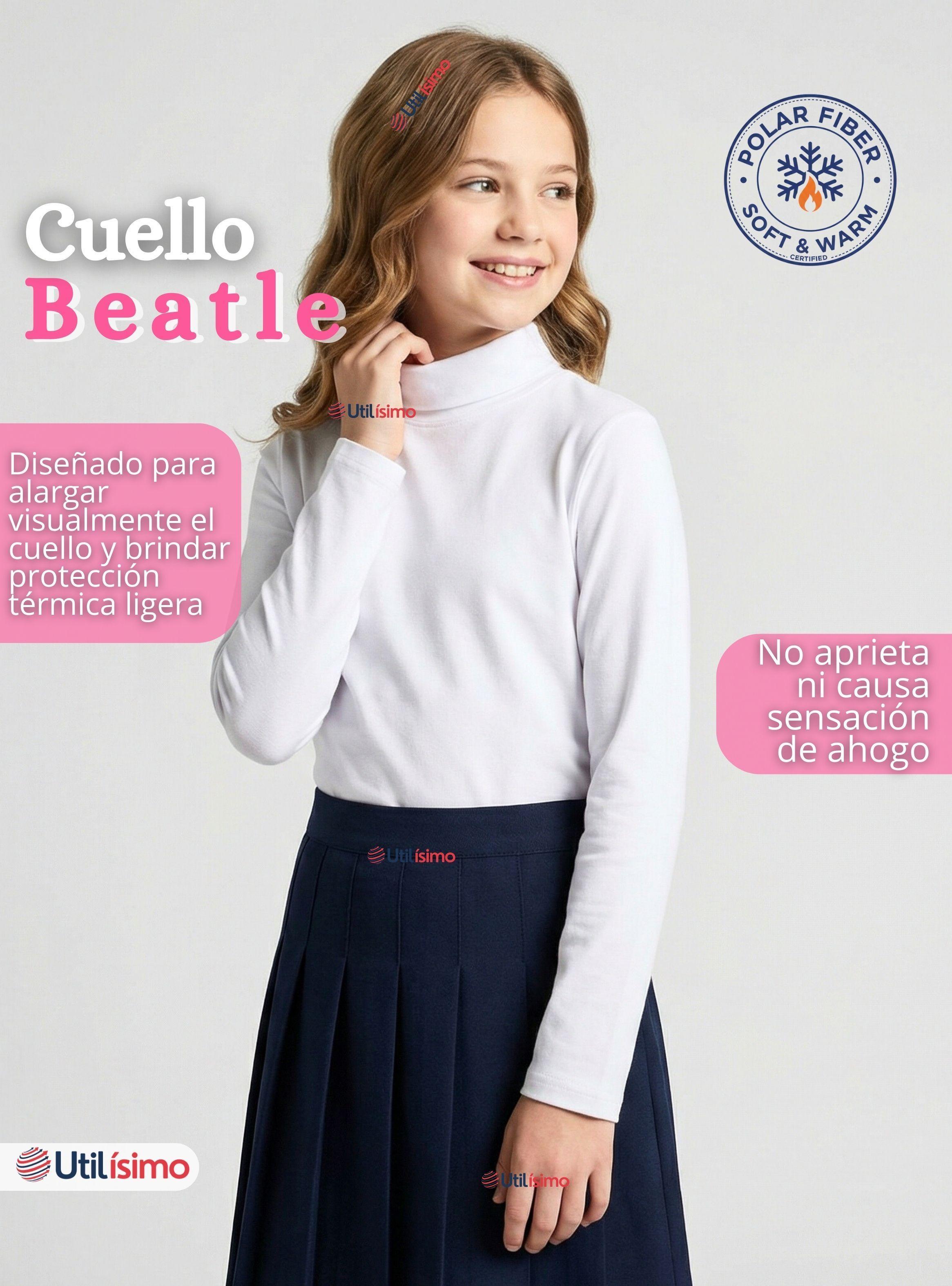Pack 3 Poleras Camiseta Polar Blanca Primera Capa Cuello Beatle Mangas Largas Niñas-5