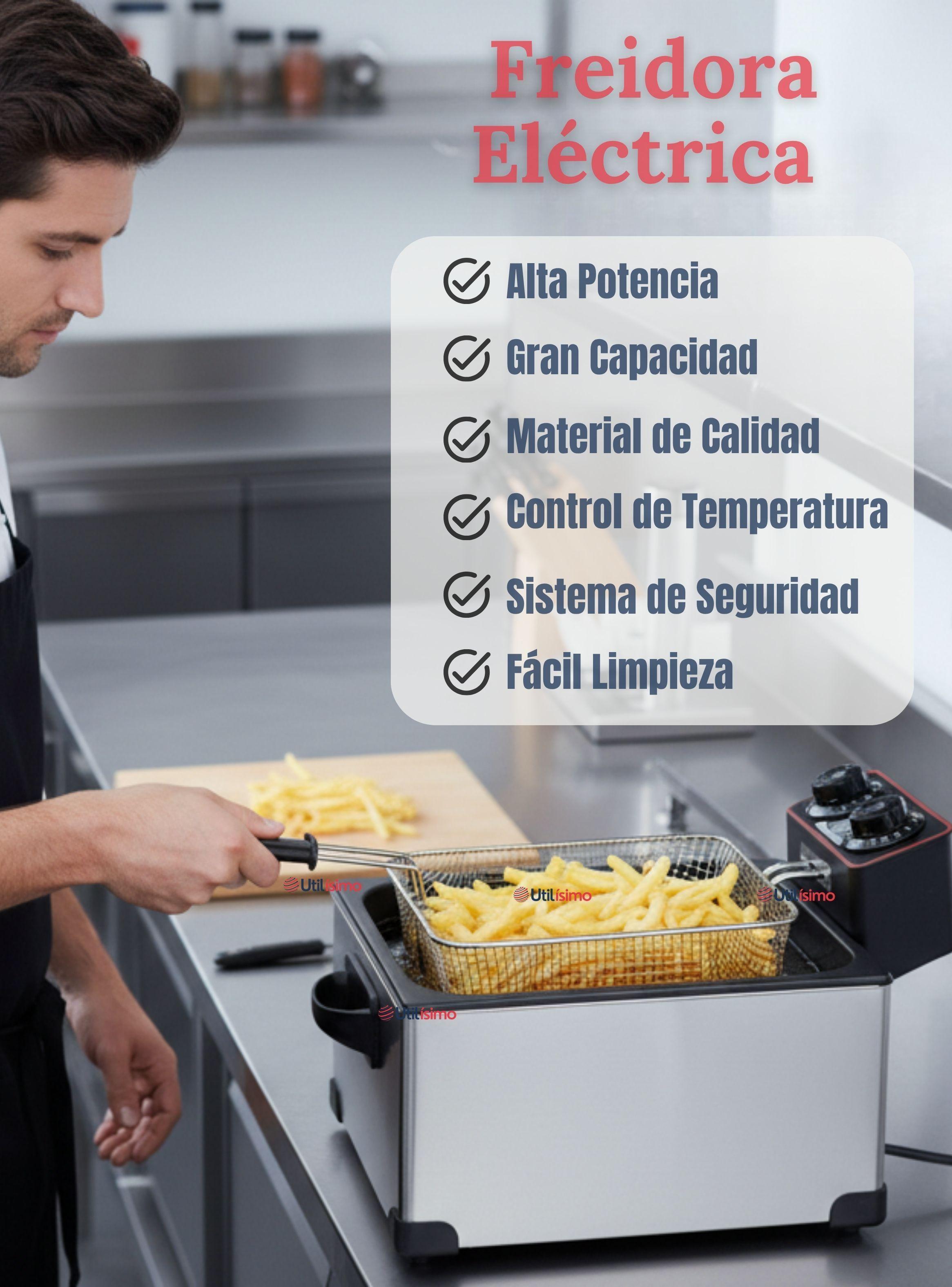 Freidora Aceite Eléctrica Capacidad 5 Litros 2000W potencia de Acero Inoxidable-2