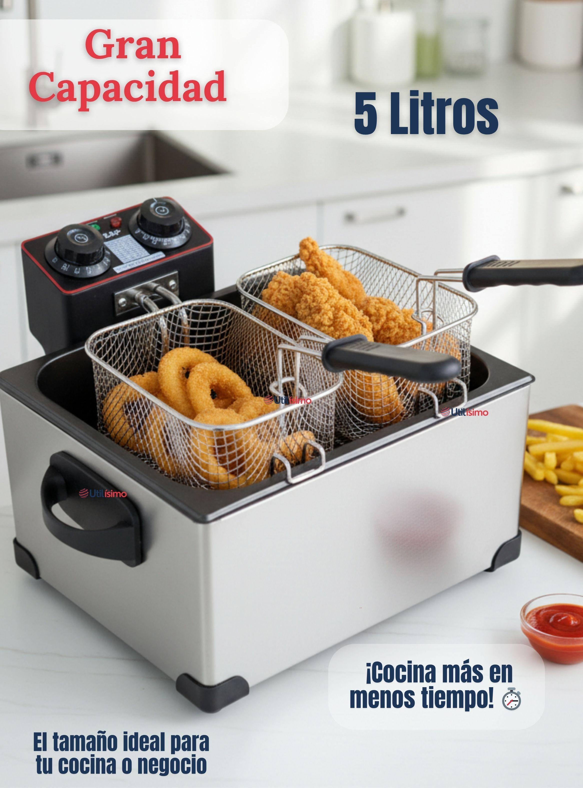 Freidora Aceite Eléctrica Capacidad 5 Litros 2000W potencia de Acero Inoxidable-5