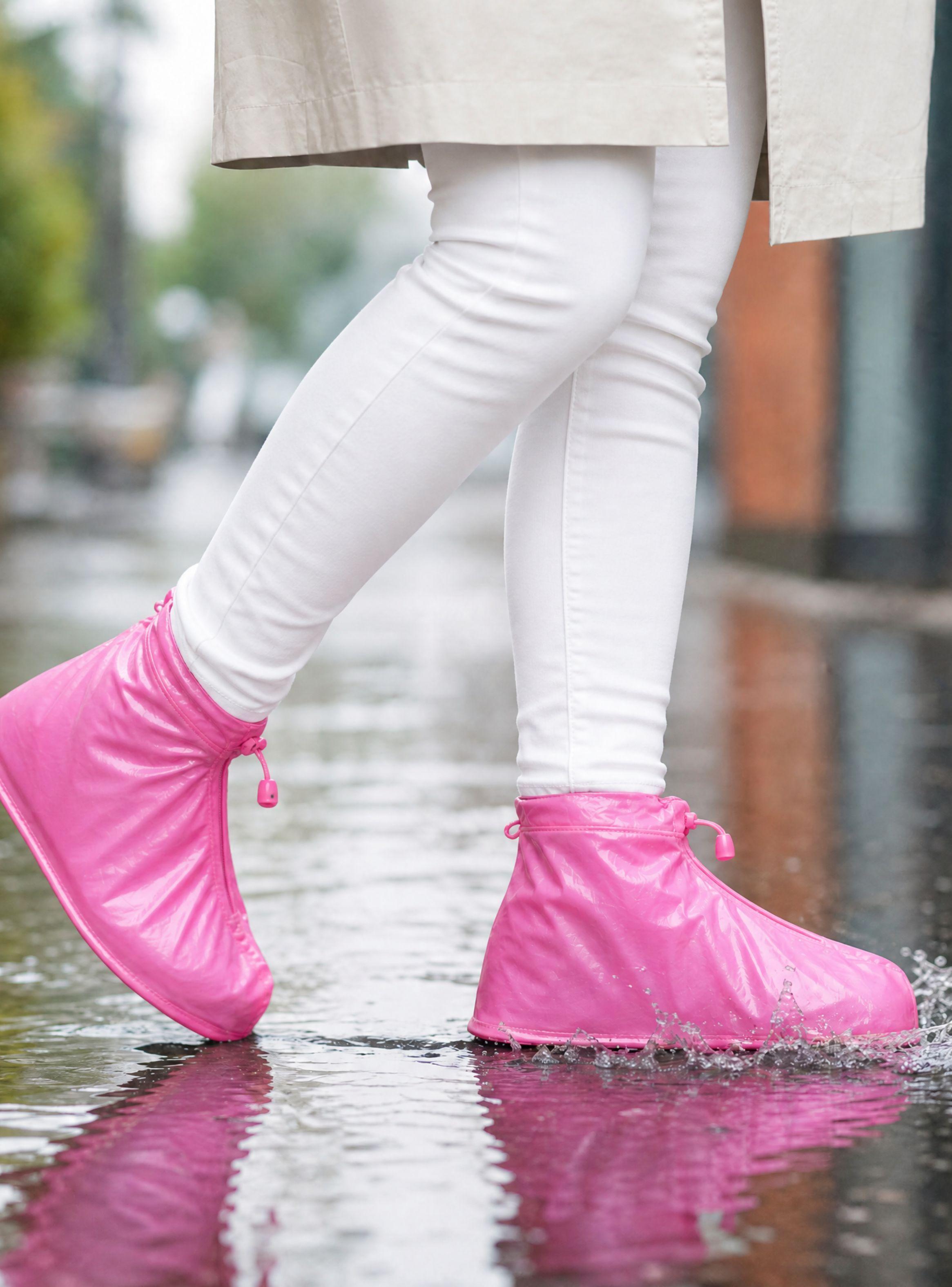 Fundas Cubre Calzado Impermeables Mujer Aislante Lluvia 1 Par Rosado-0