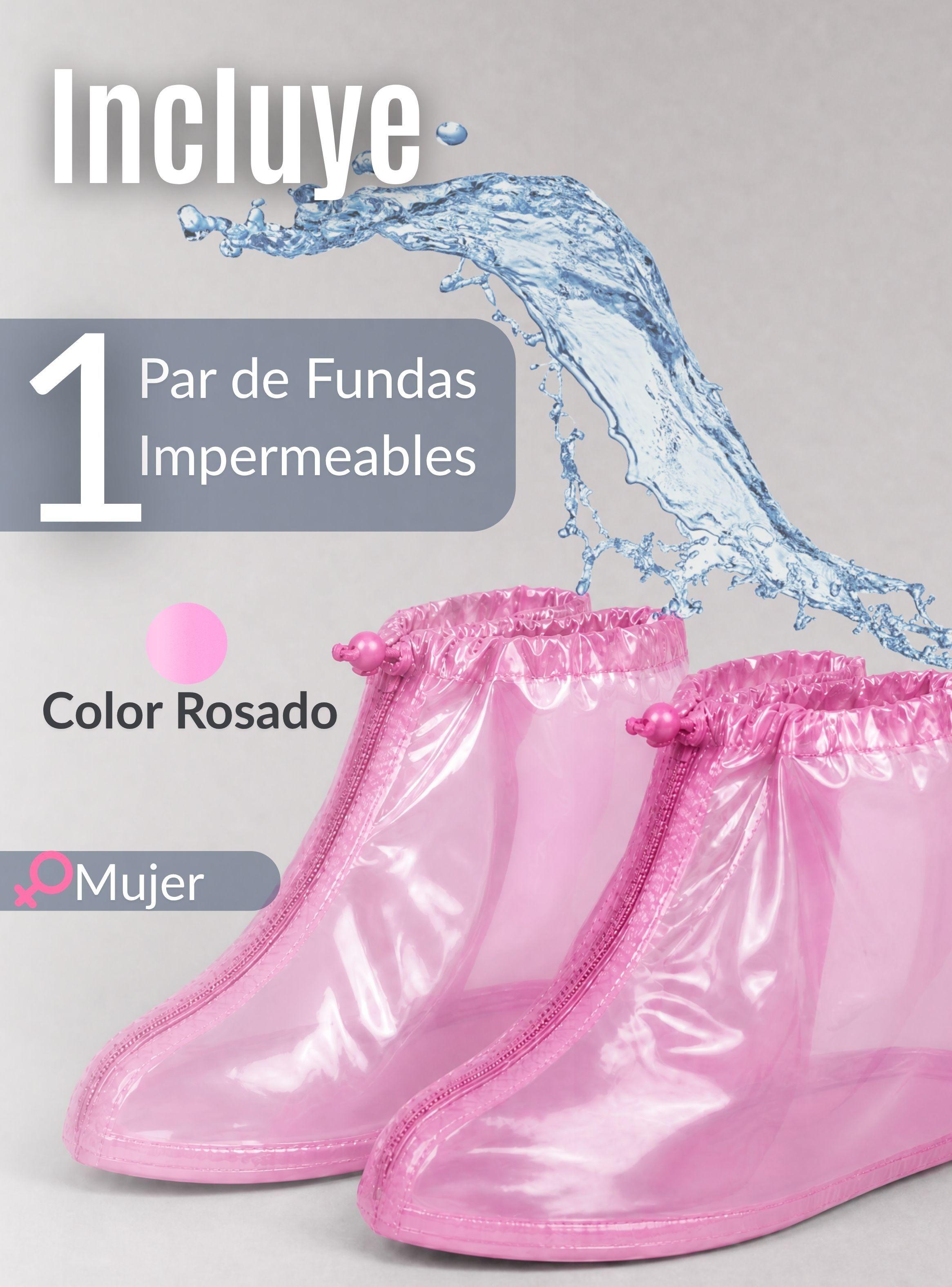 Fundas Cubre Calzado Impermeables Mujer Aislante Lluvia 1 Par Rosado-2