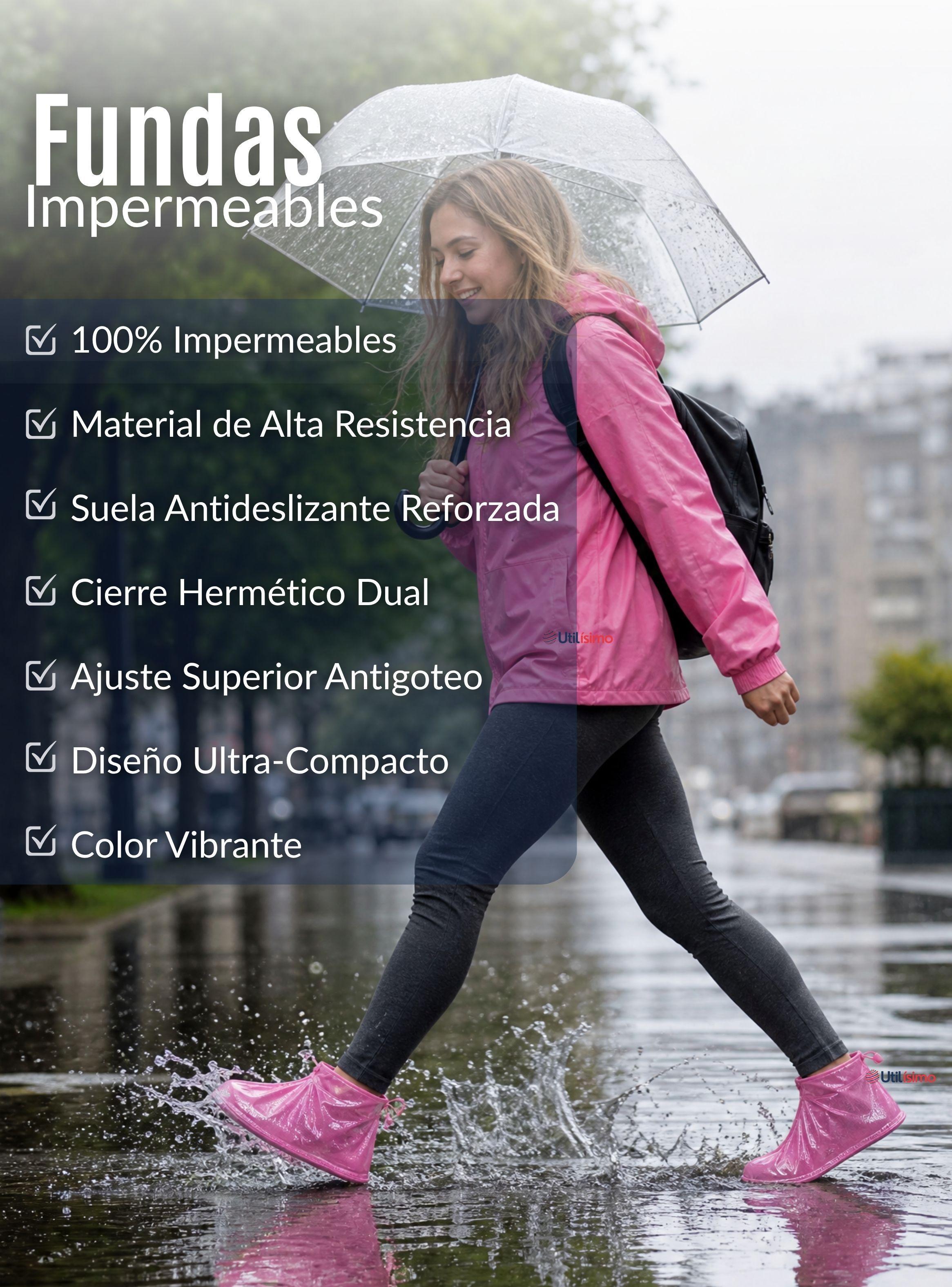 Fundas Cubre Calzado Impermeables Mujer Aislante Lluvia 1 Par Rosado-4