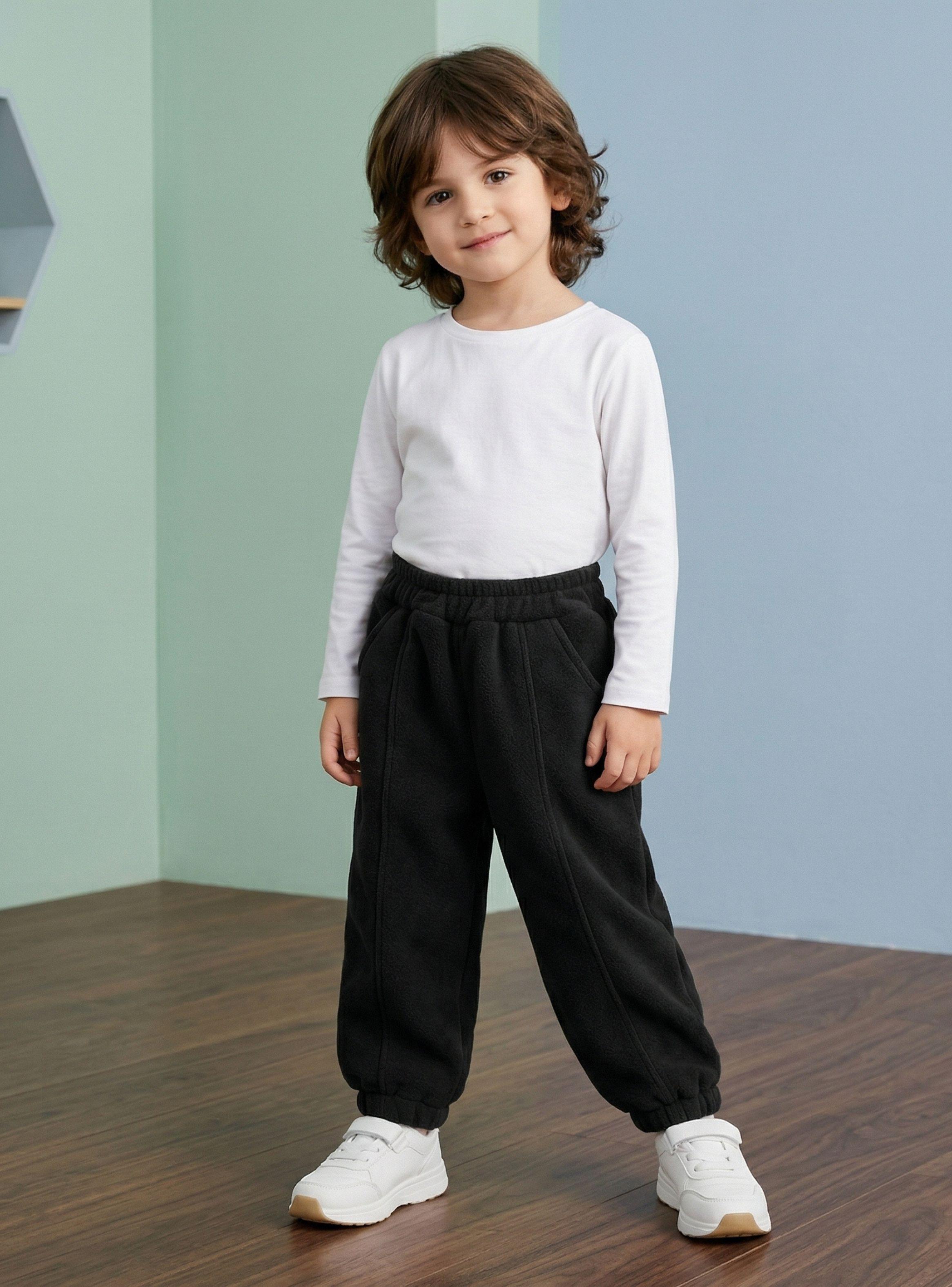 Buzo Pantalón Forrado Polar Negro Invierno Bebé Niño-0