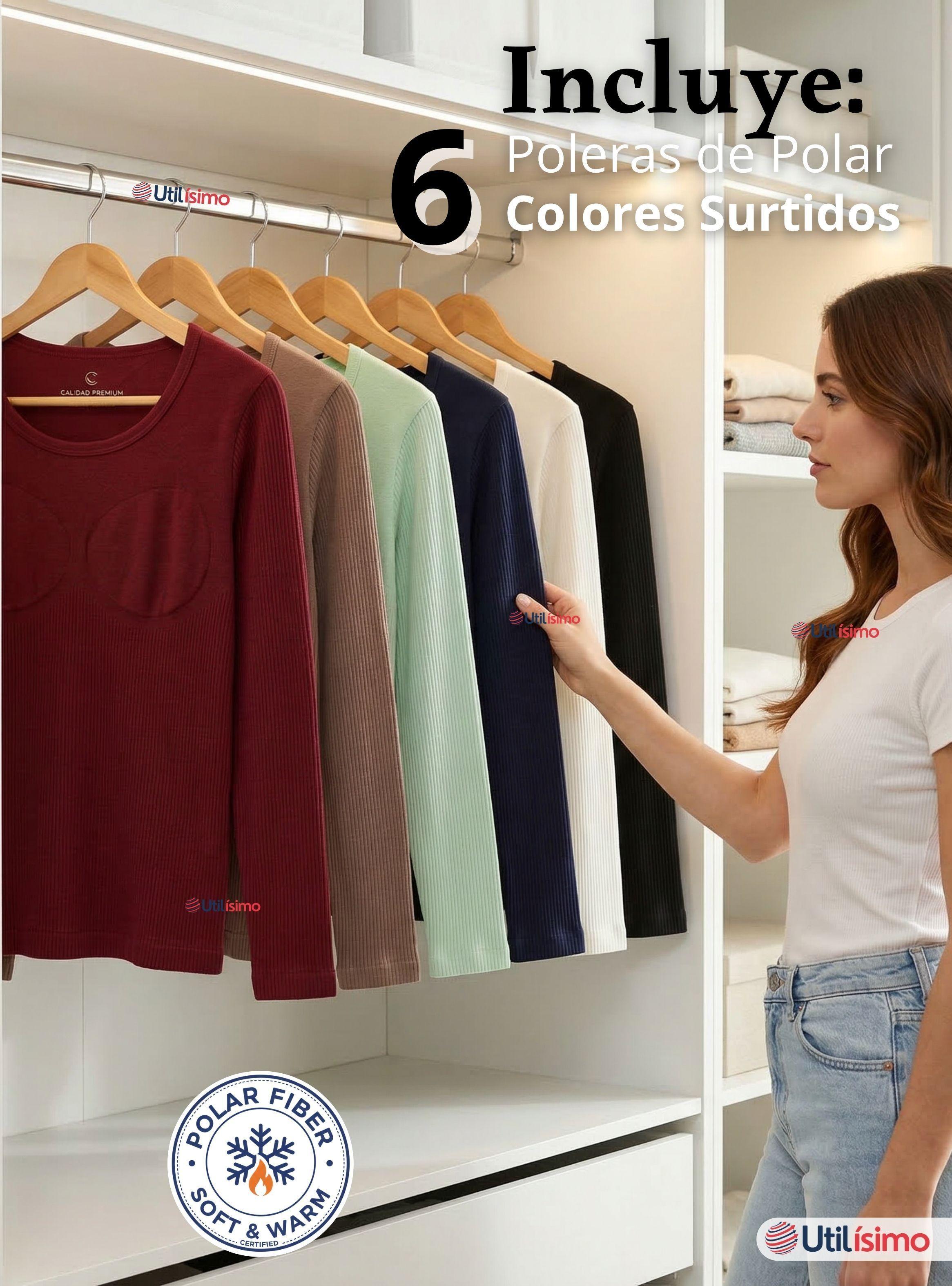 Pack 6 Camiseta Polera Polar Reductora Primera Capa Acanalada Manga Larga Colores Surtidos Mujer-2