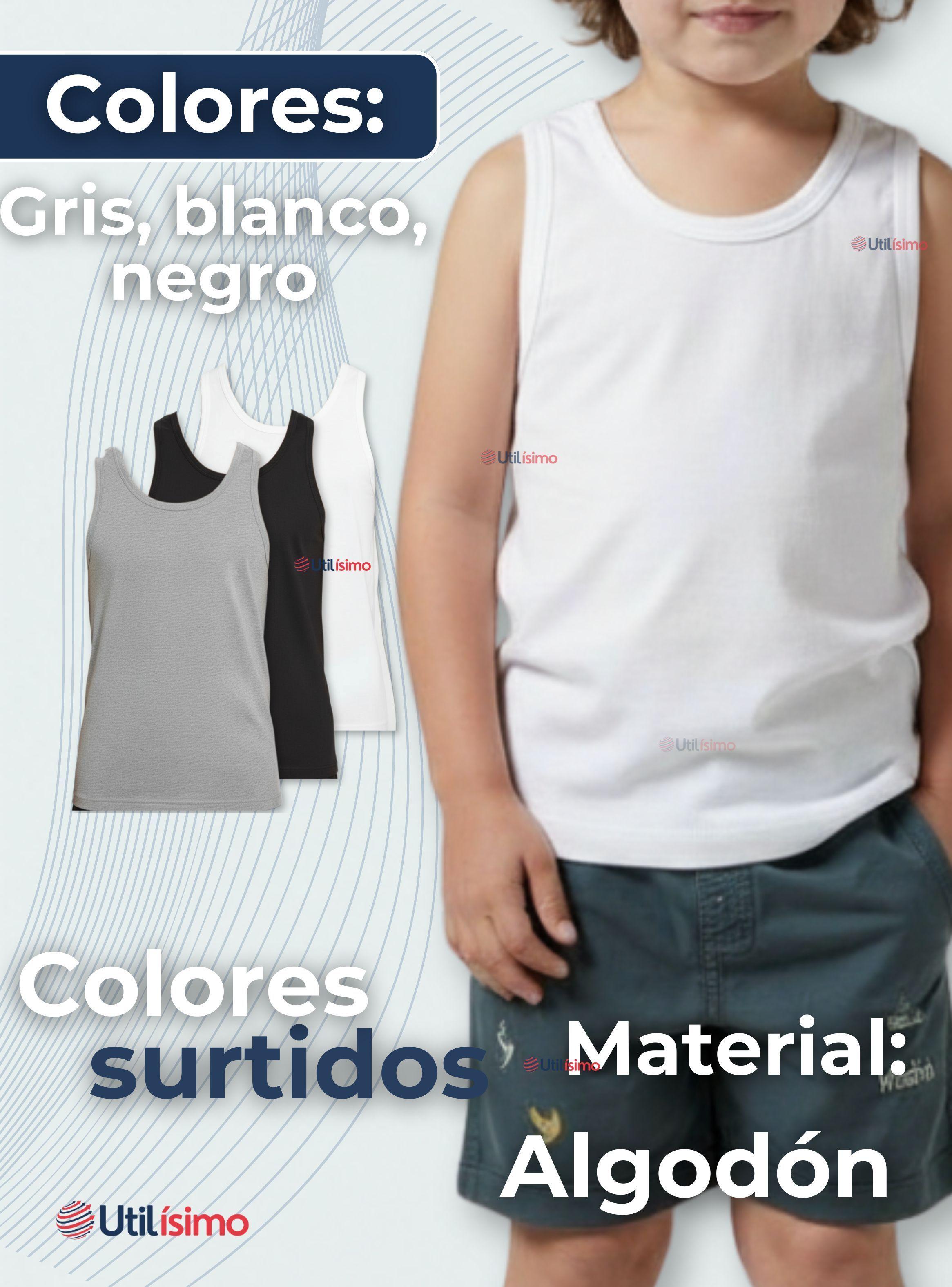 Pack 3 Camisetas Sin Manga Básica Suave 100% Algodón Colores Surtidos Niño Juvenil Hombre-1