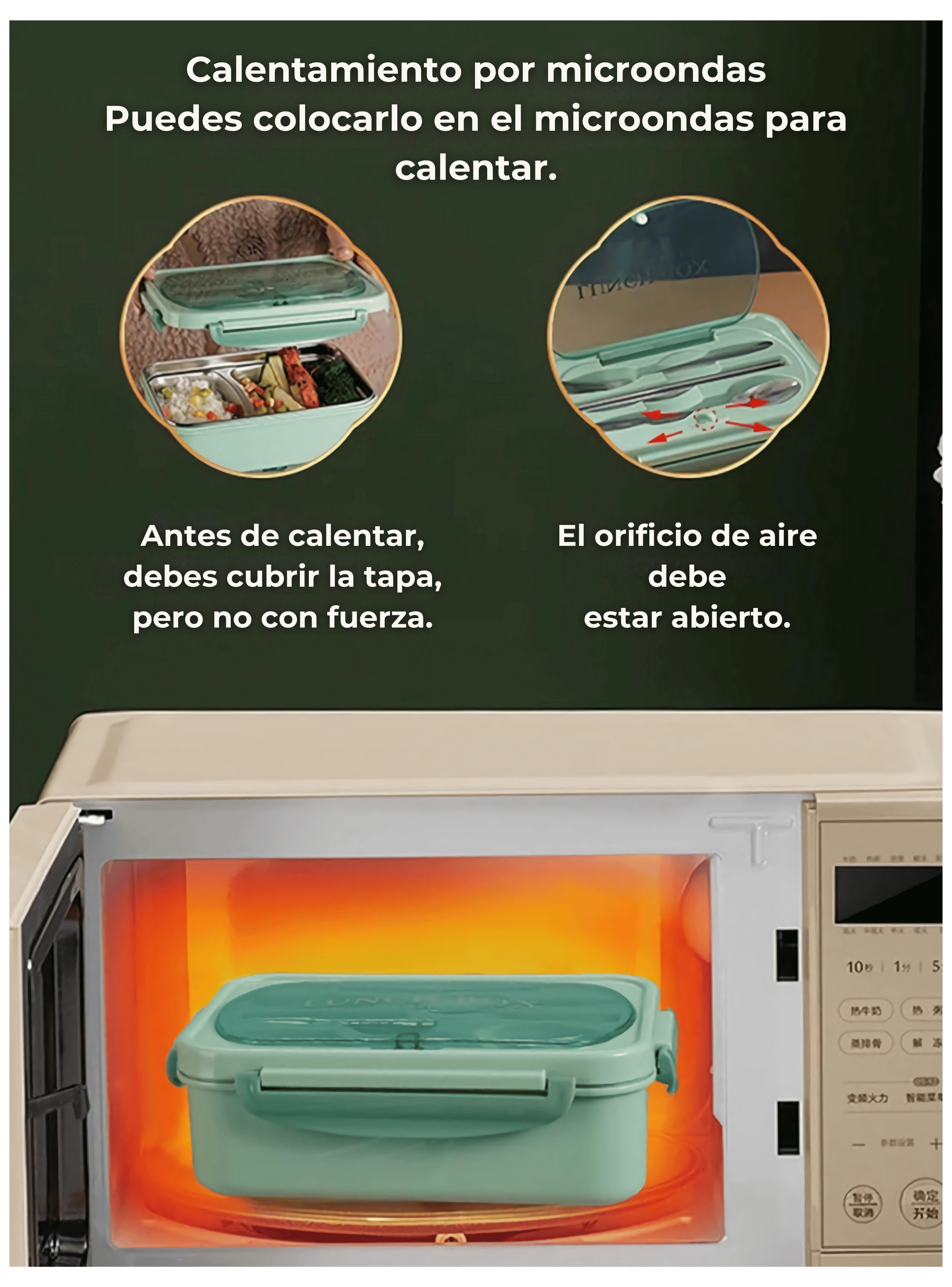 Fiambrera Contenedor Térmico 828 Ml Táper Hermético + Cubiertos Beige-3