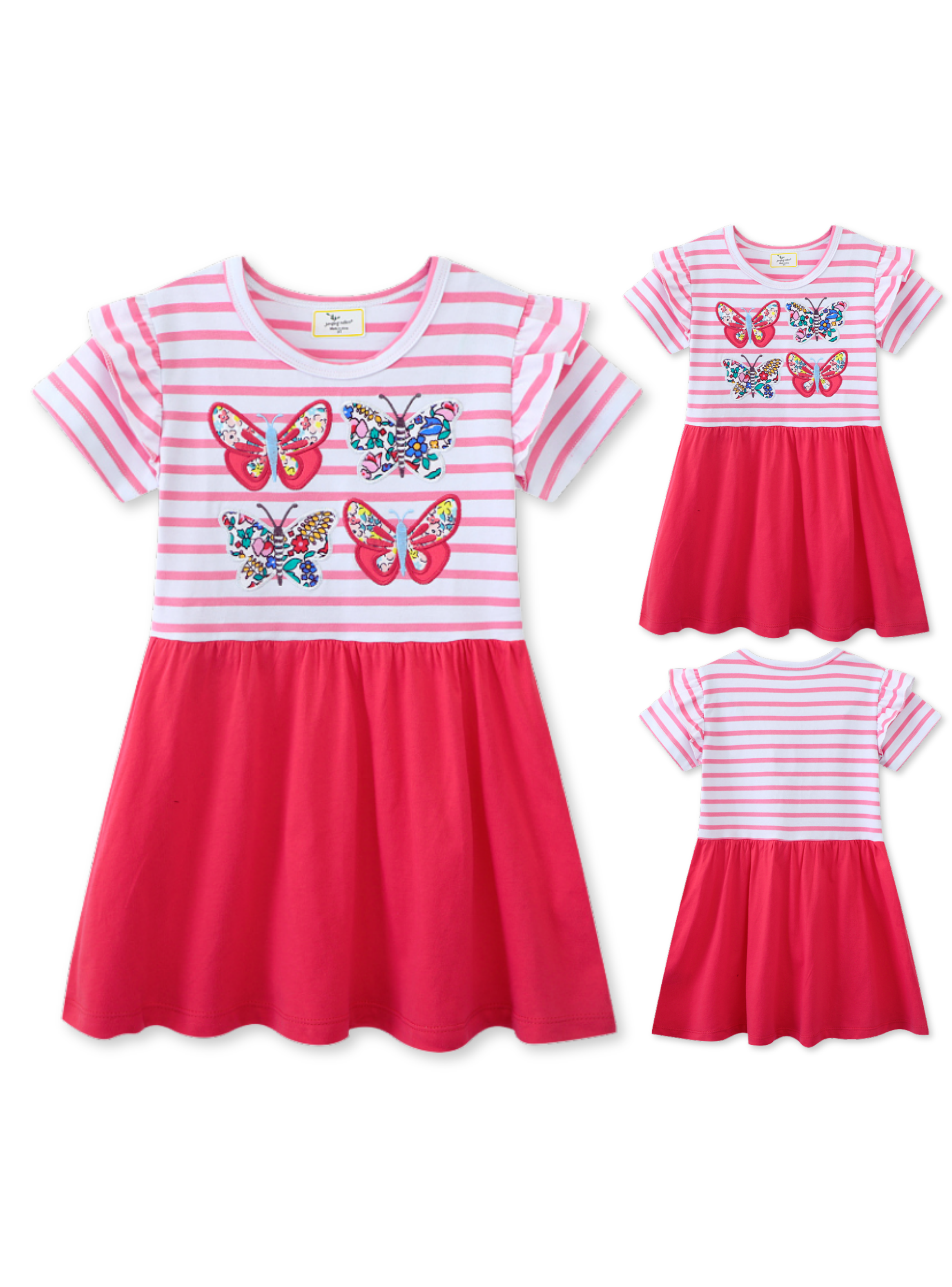 Vestido Manga Corta Niña Estampado Mariposa Rosa-3
