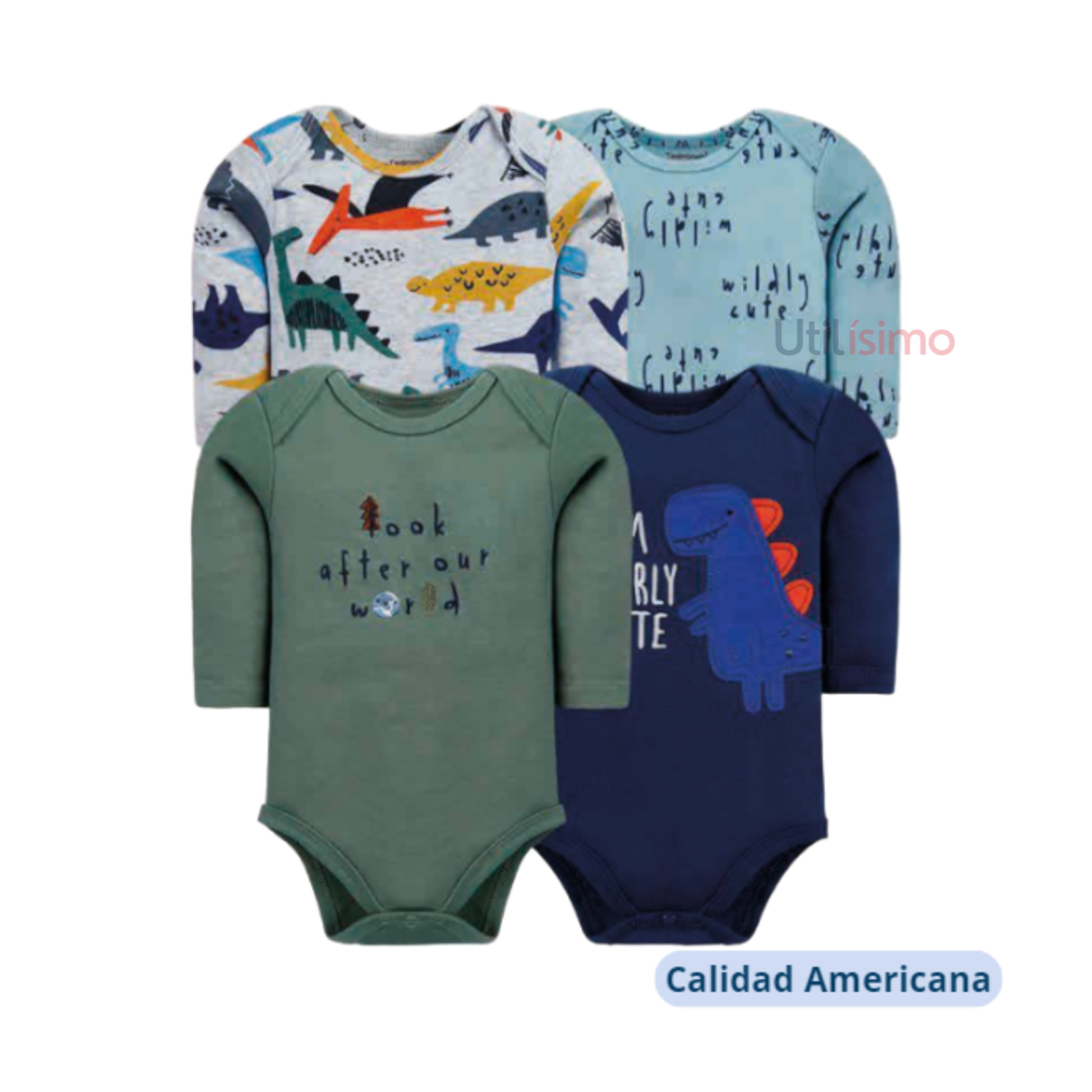 Pack 4 Bodys Tedmimak Niño Manga Larga Look After Verde 100% Algodón-0