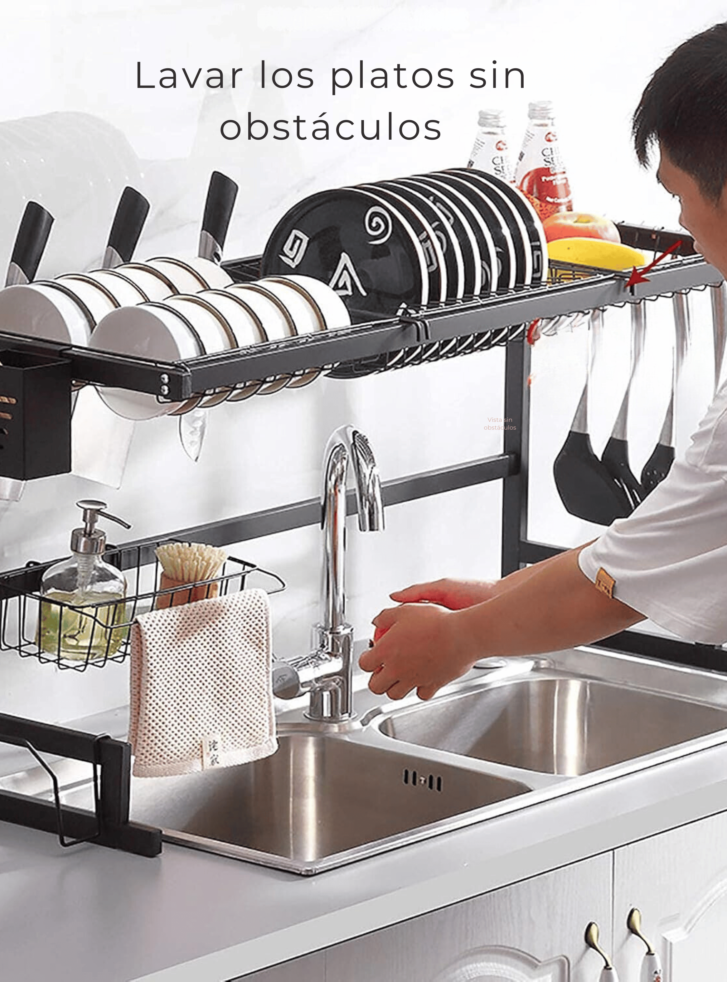 Escurridor Trastes Platos Fregadero 2 Niveles Ajustable Acero al Carbono Inox-5