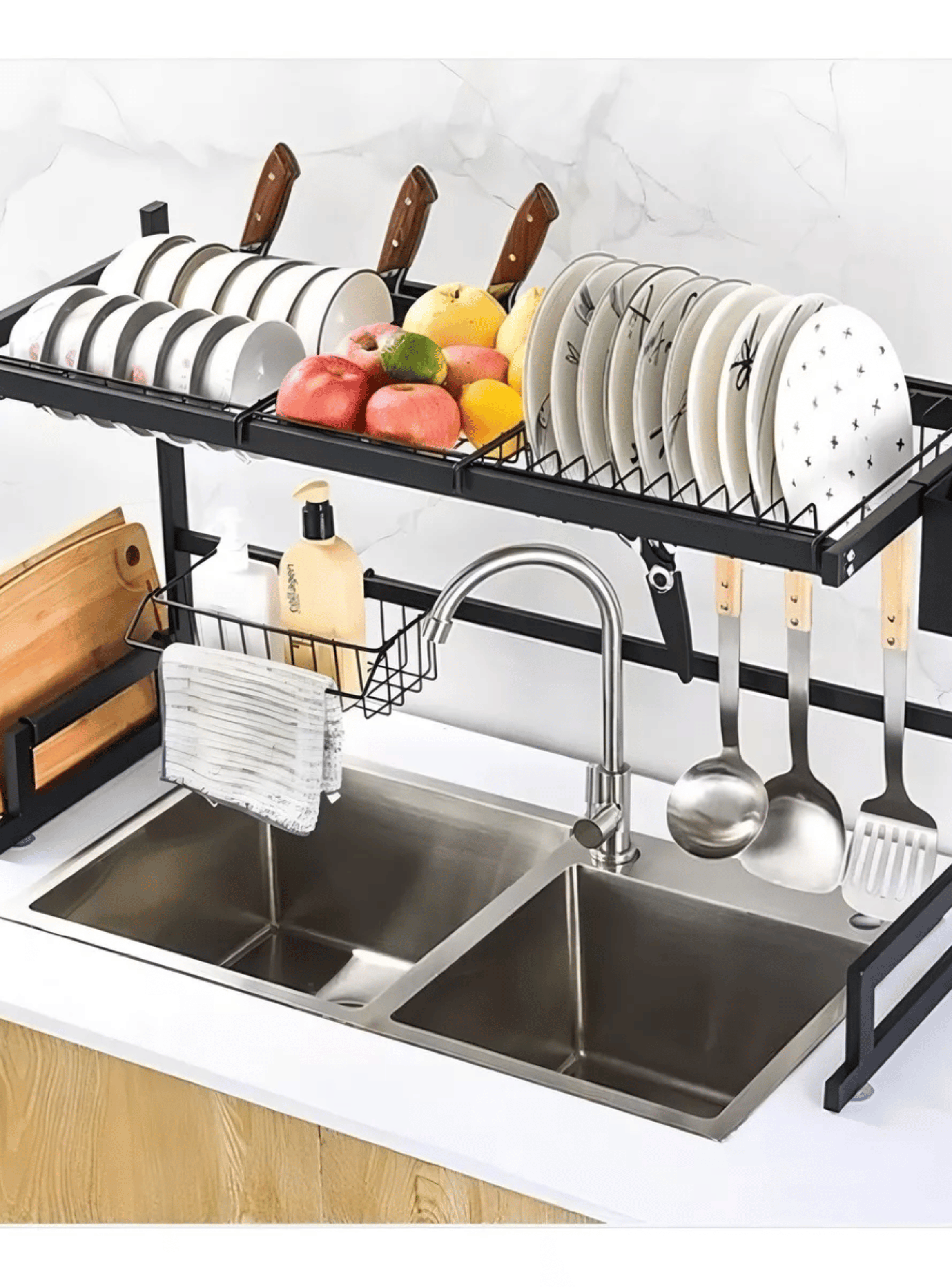Escurridor Trastes Platos Fregadero 2 Niveles Ajustable Acero al Carbono Inox-7