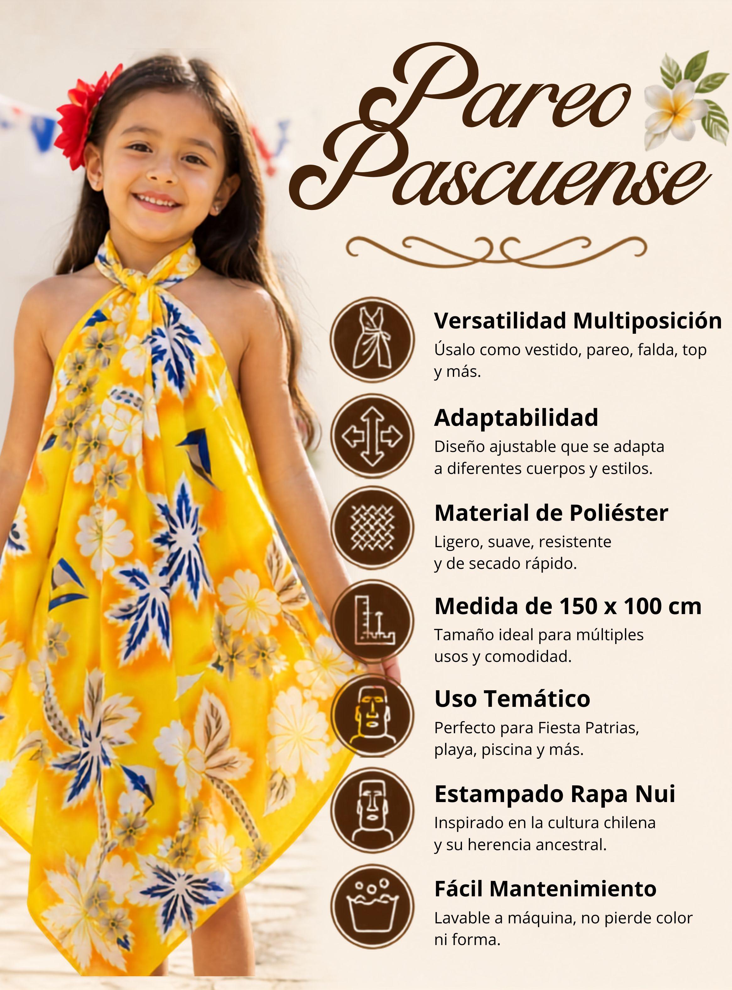 Pareo Pascuense Niña Hawaiano Amarillo Danza Fiestas Patrias-4