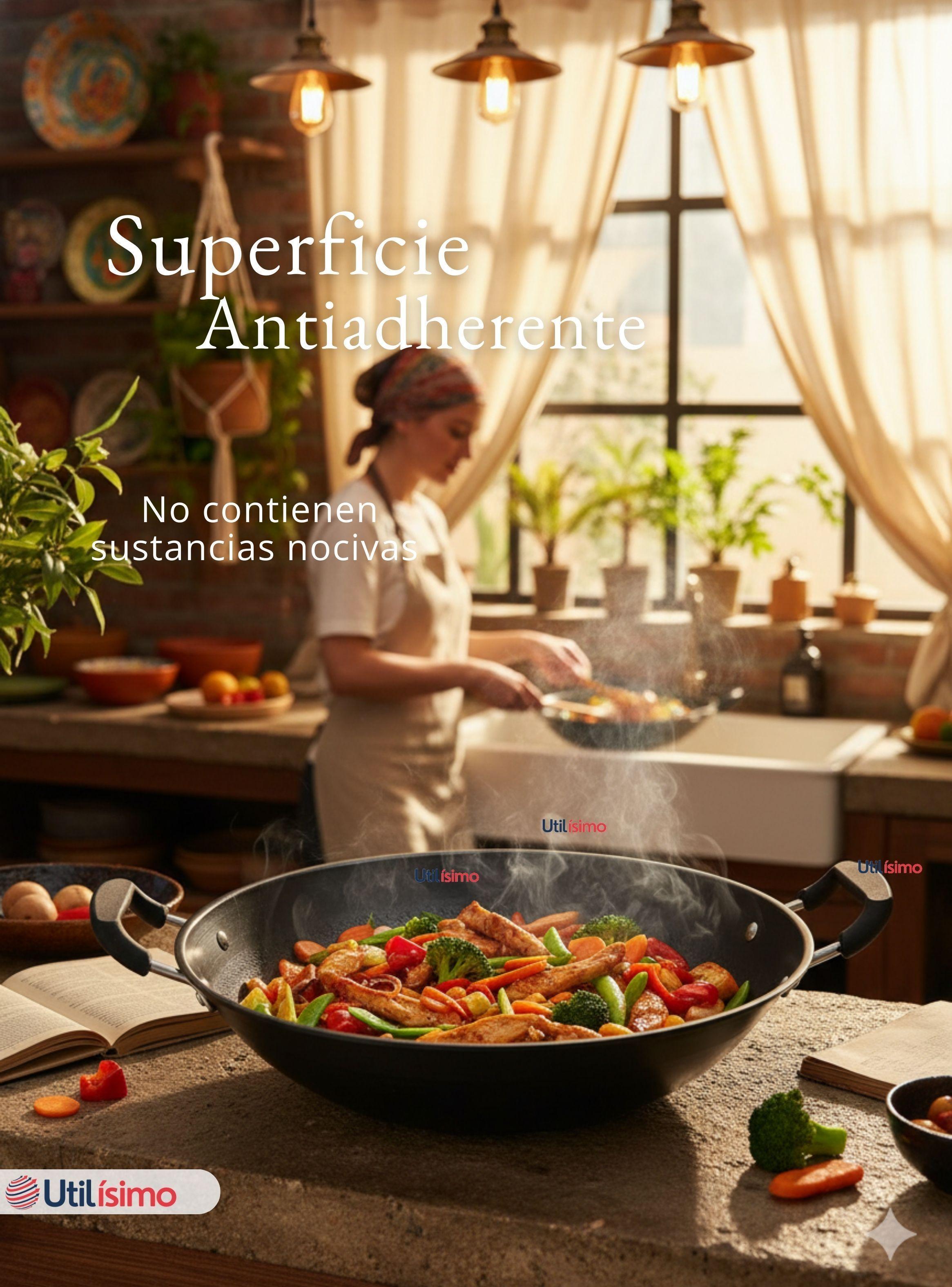 Wok Acero Inoxidable Antiadherente de 42 cm Negro-5