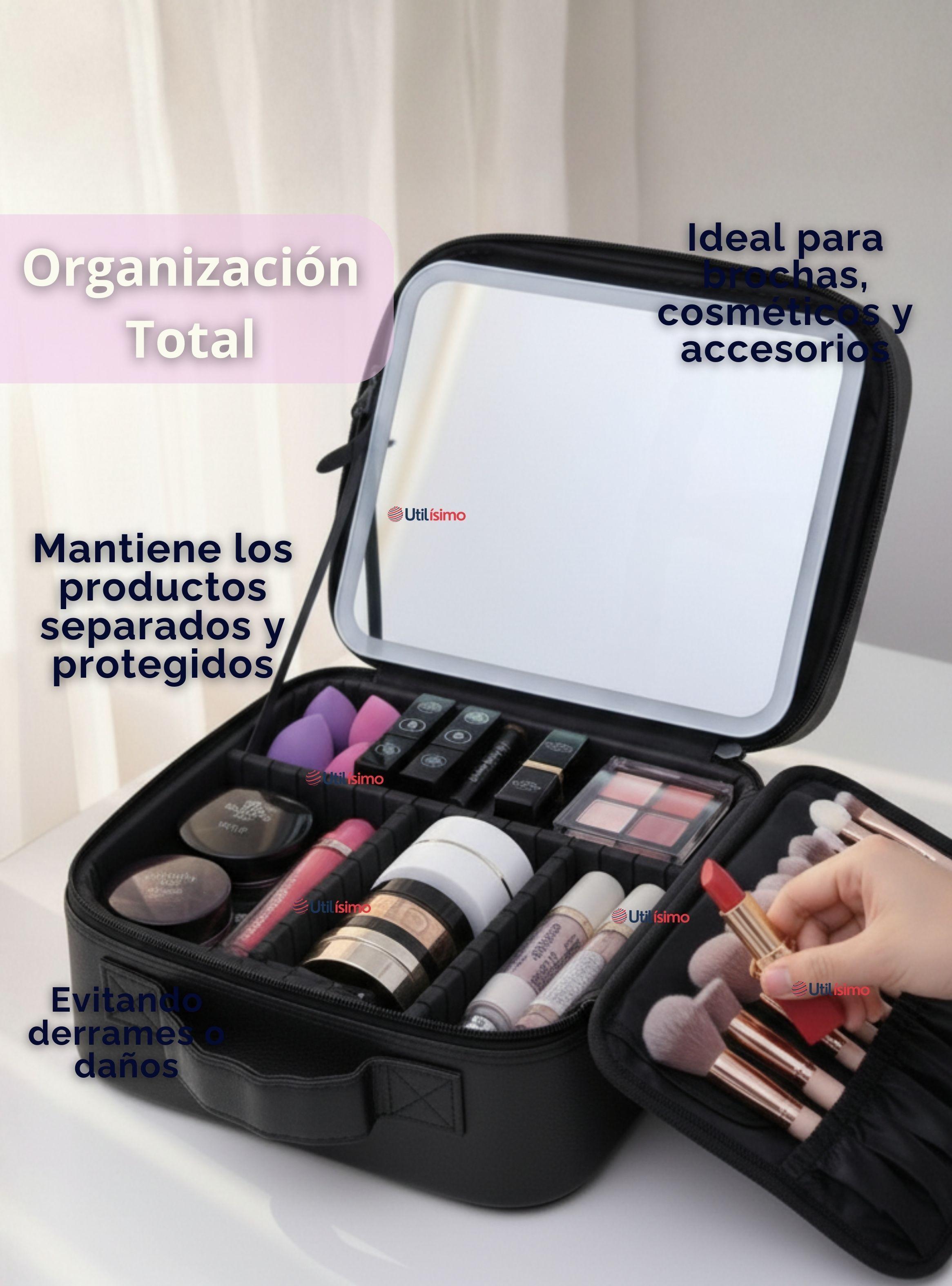 Estuche Maquillaje 2 en 1 Bolso Cosmetiquero Espejo de Luz Led Organizador Color Negro-6