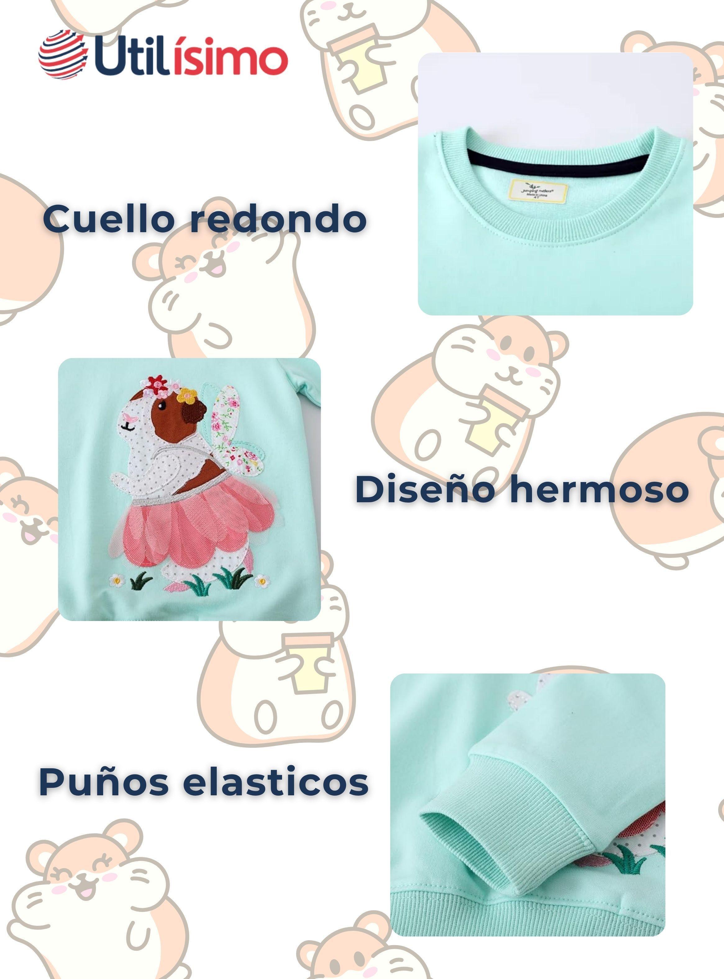 Polerón Algodón Cuello Redondo Niña Turquesa Hámster-3