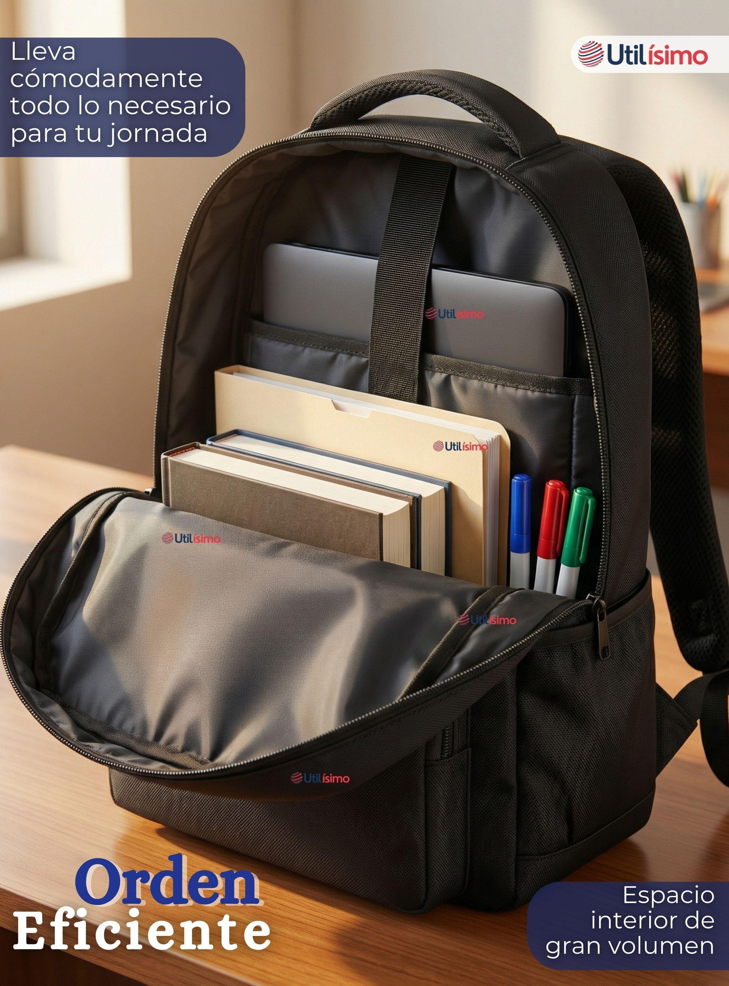 Mochila Escolar Universitaria Notebook Impermeable Resistente 48cm Negro 25L-4