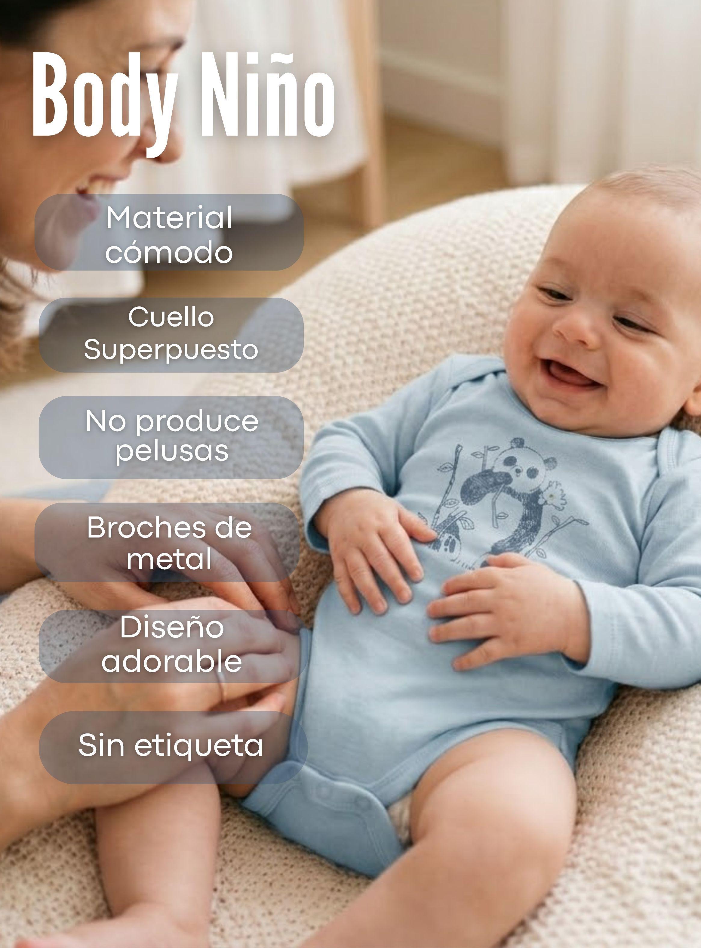 Pack 5 Bodys Manga Larga 100% Algodón Tedmimak Panda Nature Bebé Niño-4