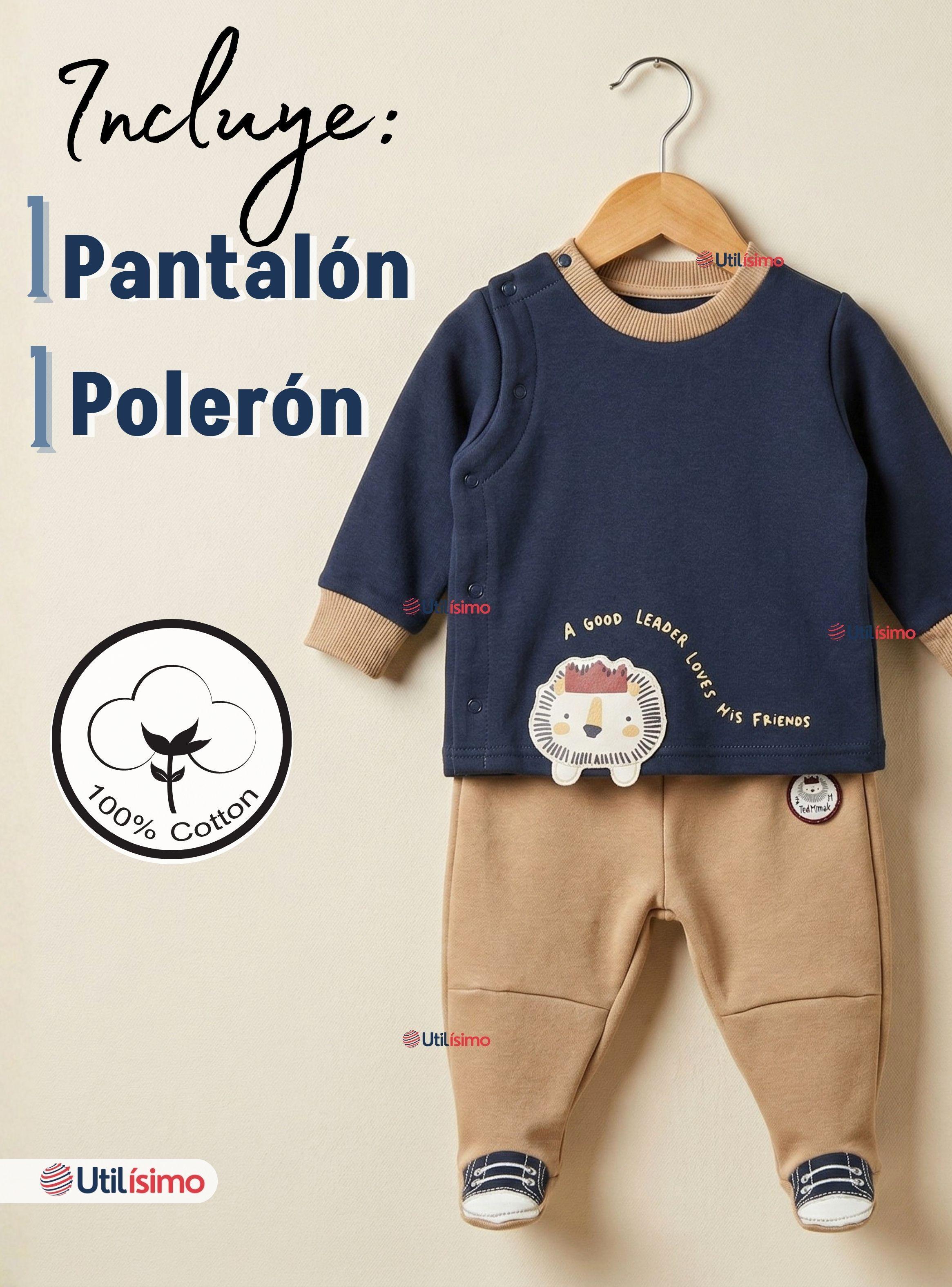 Conjunto 2 Piezas Buzo Pantalón Y Polerón De Algodón Azul Bebé Niños-2