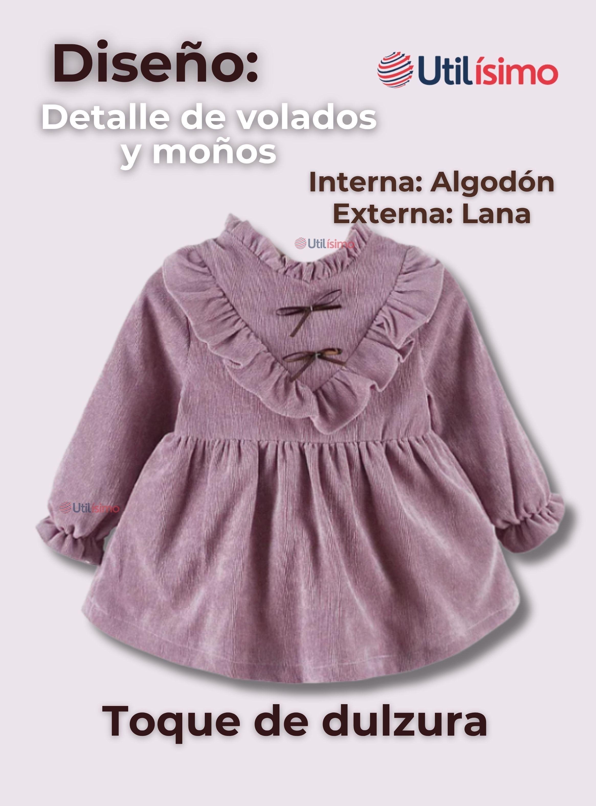 Vestido Con Lazo Negro De Cotelé Forrado En Algodón Niña Morado-1