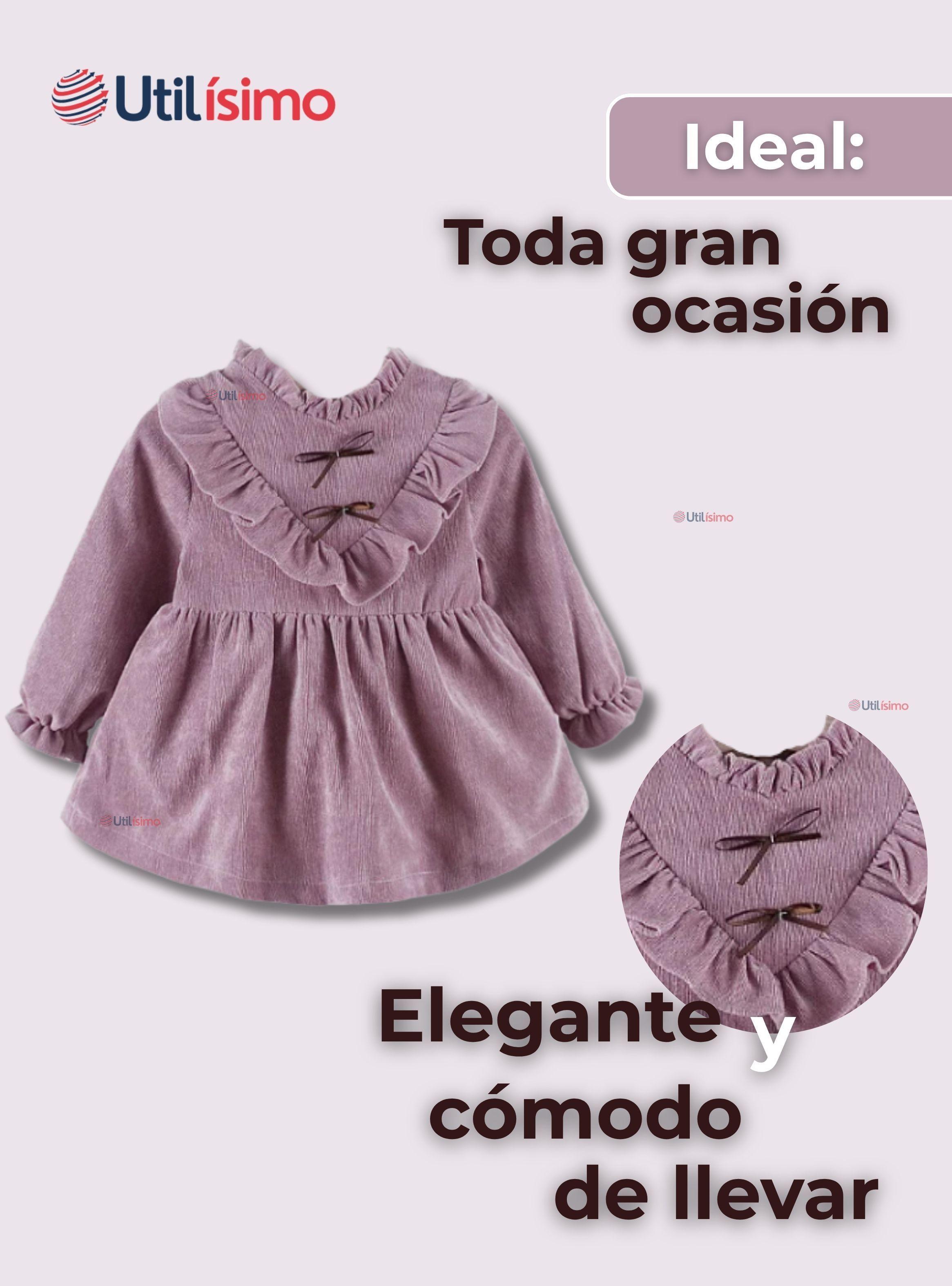Vestido Con Lazo Negro De Cotelé Forrado En Algodón Niña Morado-3