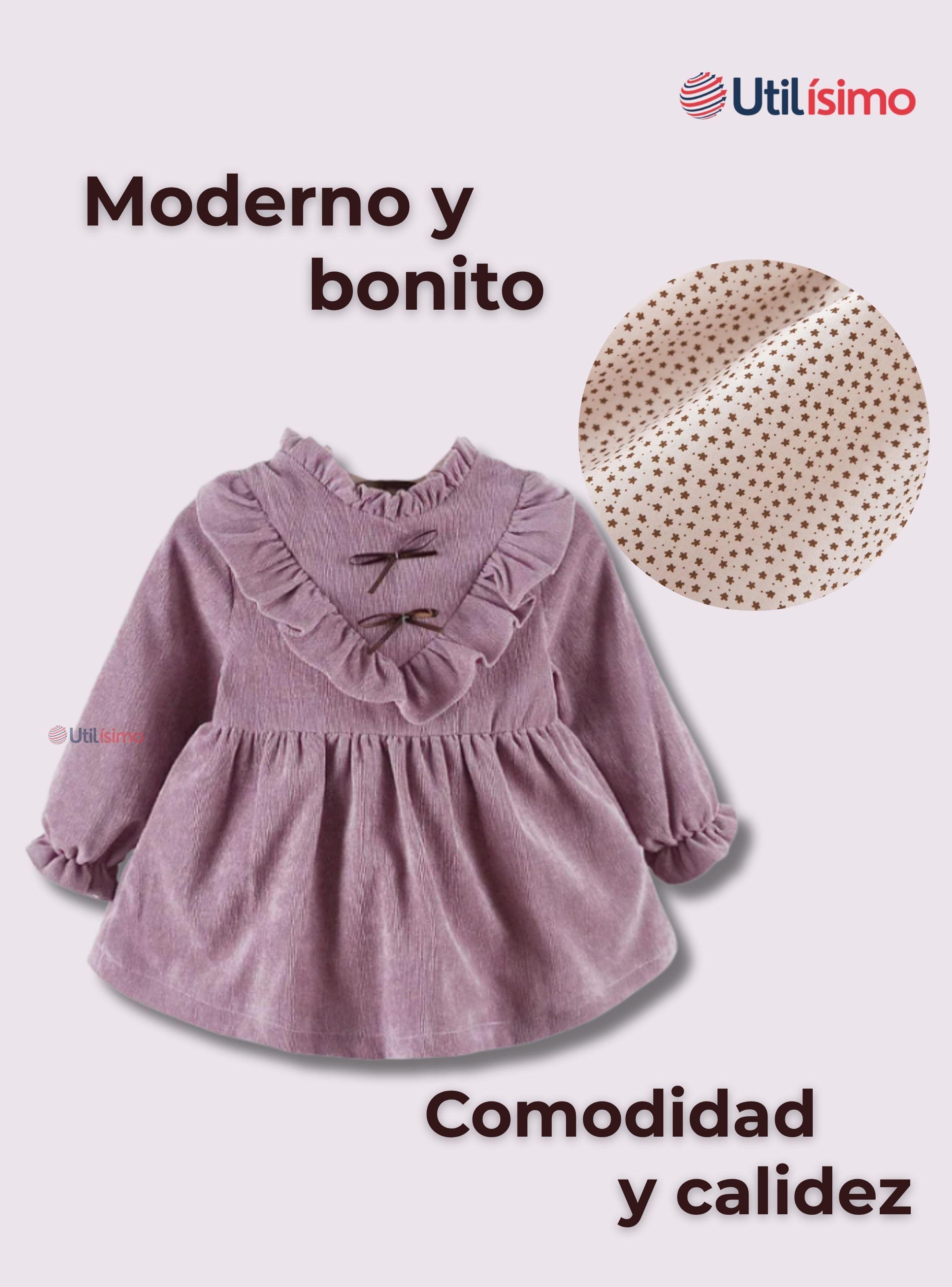 Vestido Con Lazo Negro De Cotelé Forrado En Algodón Niña Morado-4