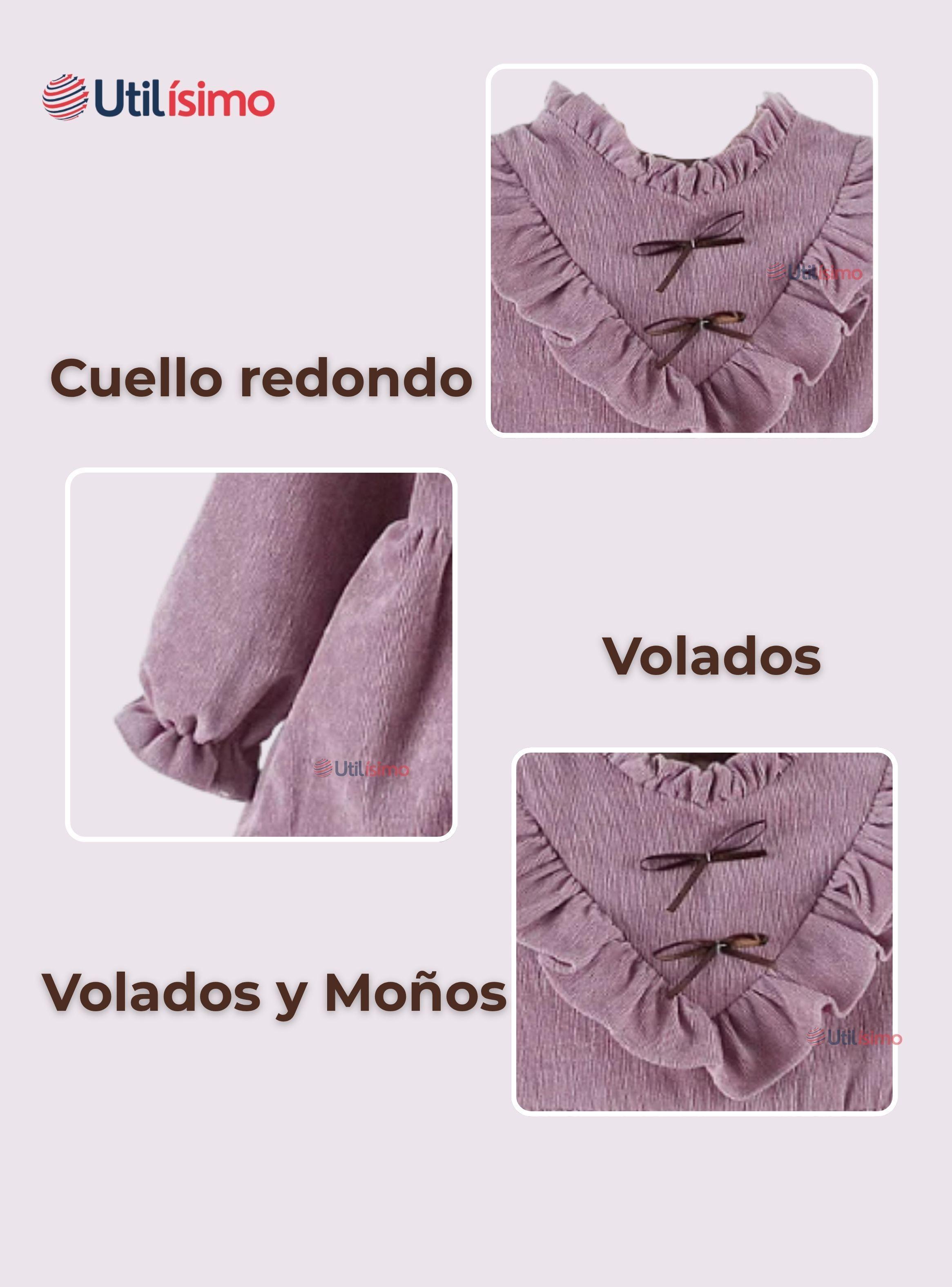 Vestido Con Lazo Negro De Cotelé Forrado En Algodón Niña Morado-5