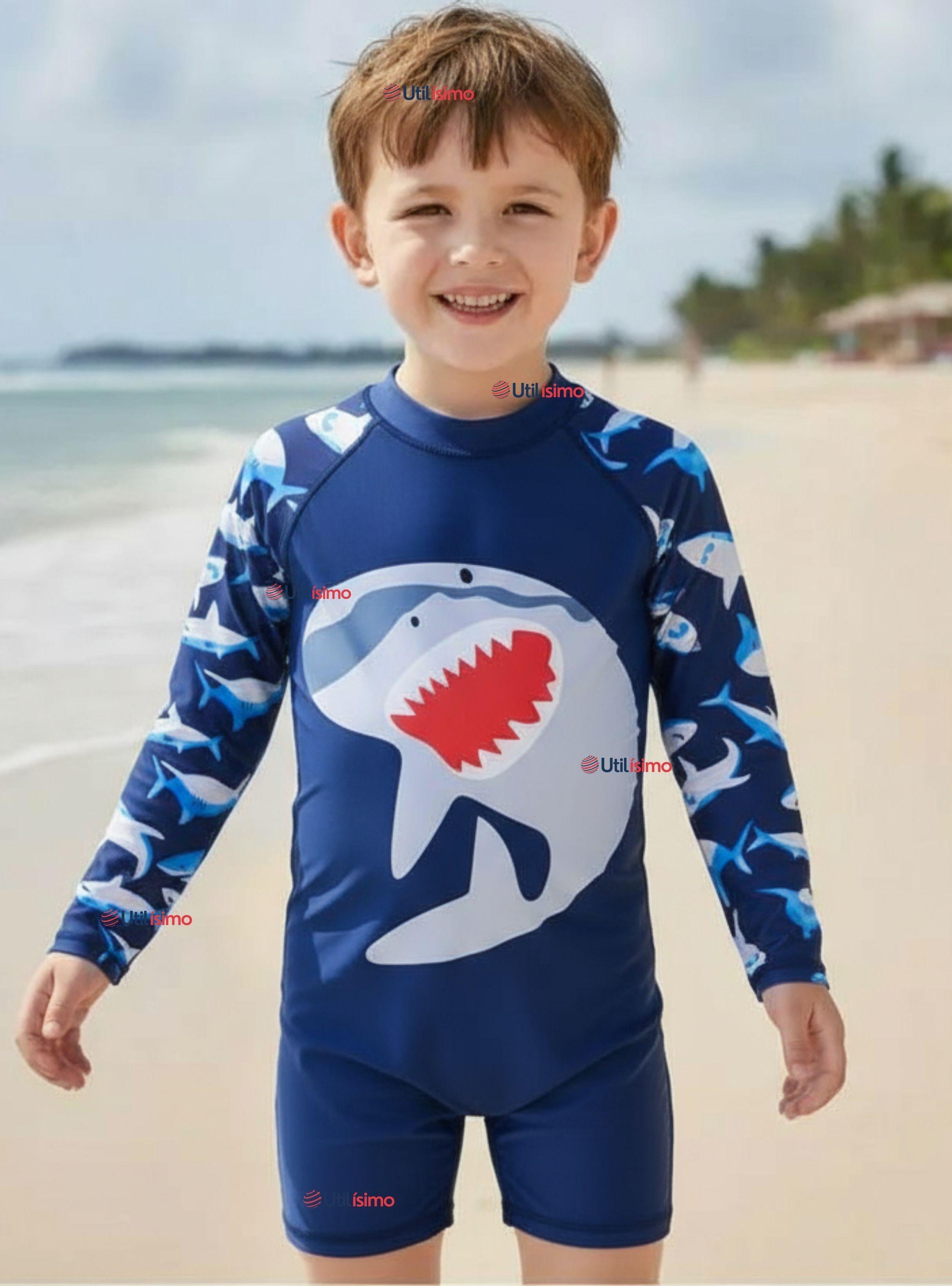 Traje de Baño Enterito Con Cremallera Manga Larga Niño 2 a 6 años Blue Shark-0