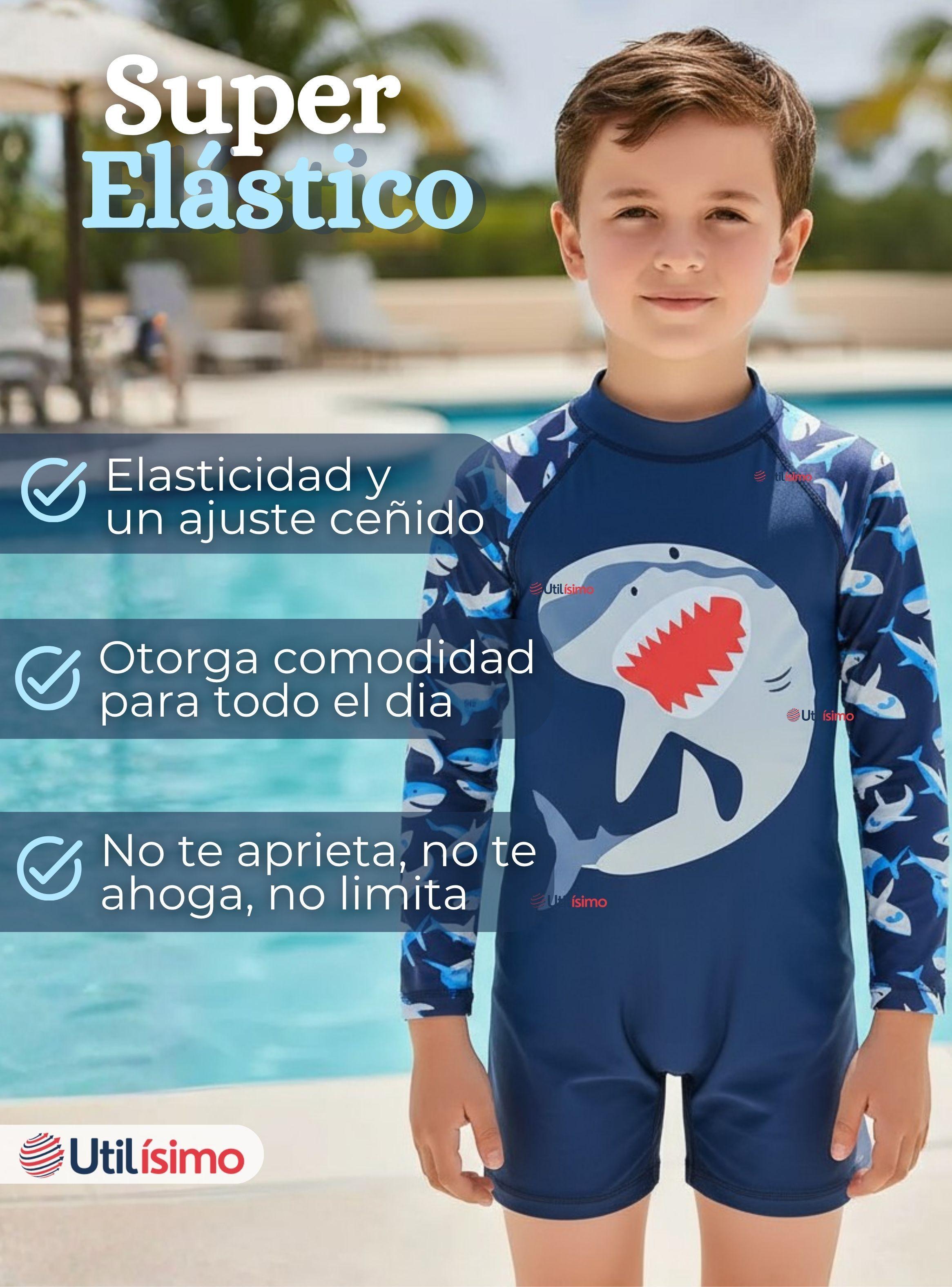 Traje de Baño Enterito Con Cremallera Manga Larga Niño 2 a 6 años Blue Shark-4