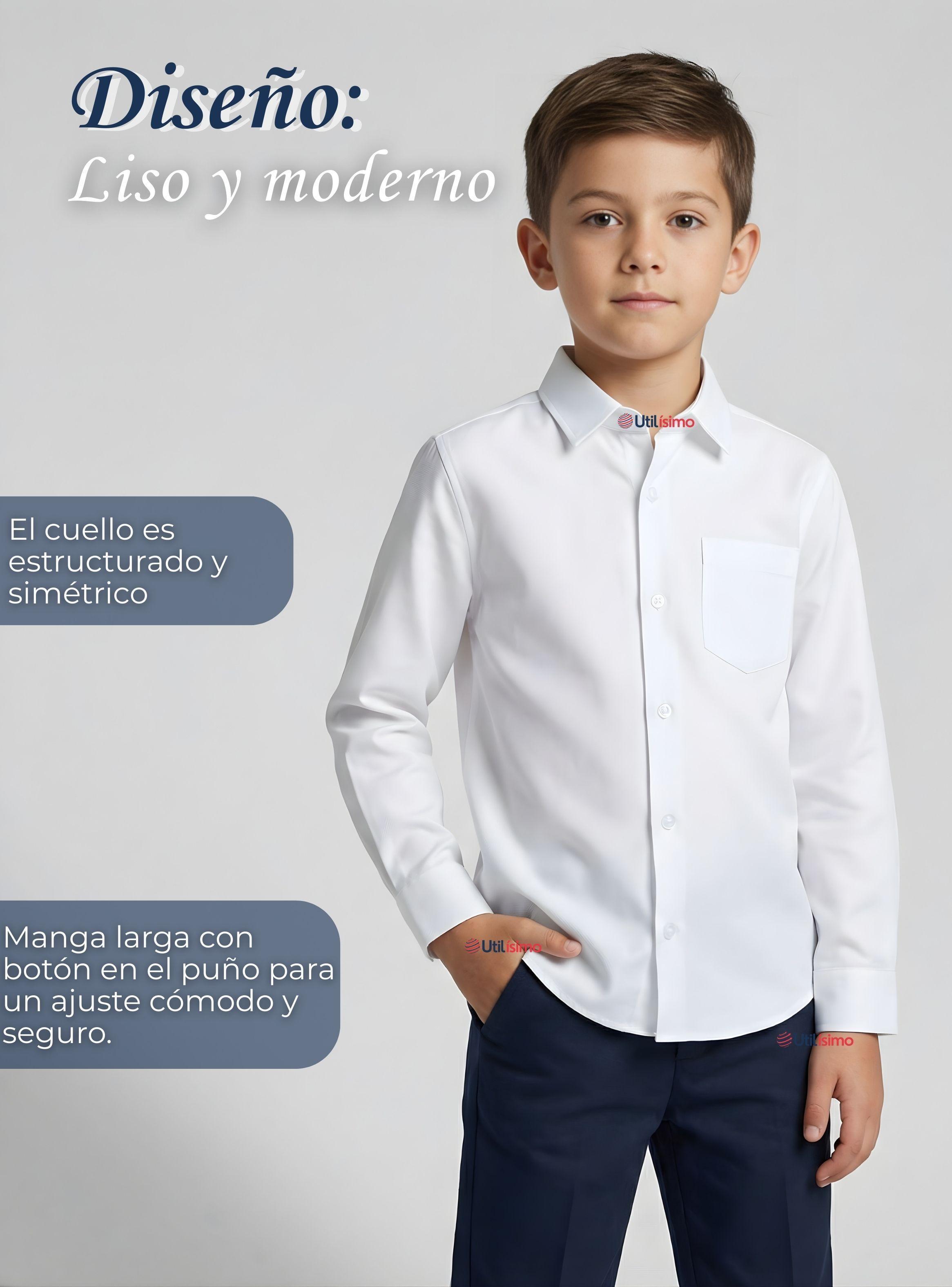 Pack 3 Camisas Escolar Blanca Manga Larga Colegio para Niños-4