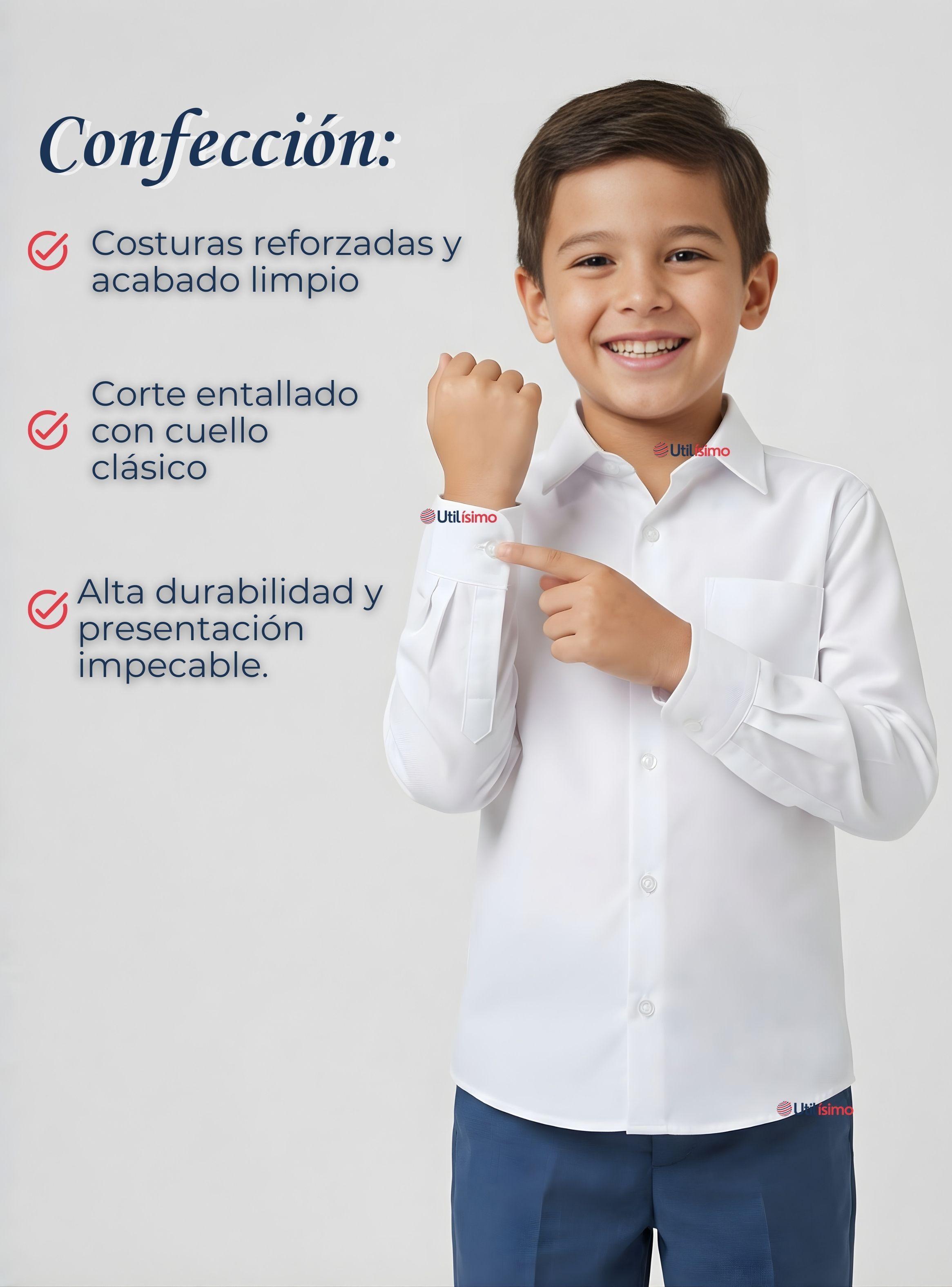 Pack 3 Camisas Escolar Blanca Manga Larga Colegio para Niños-5