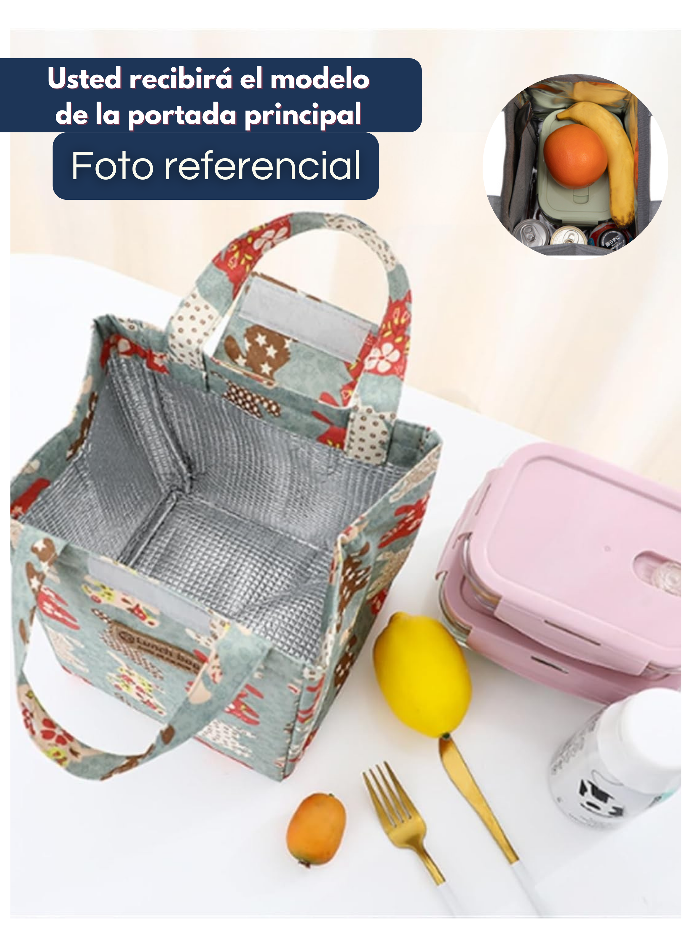 Lonchera Térmica Estampada Bolsa de Mano para Picnic Portátil Pink Roses-3