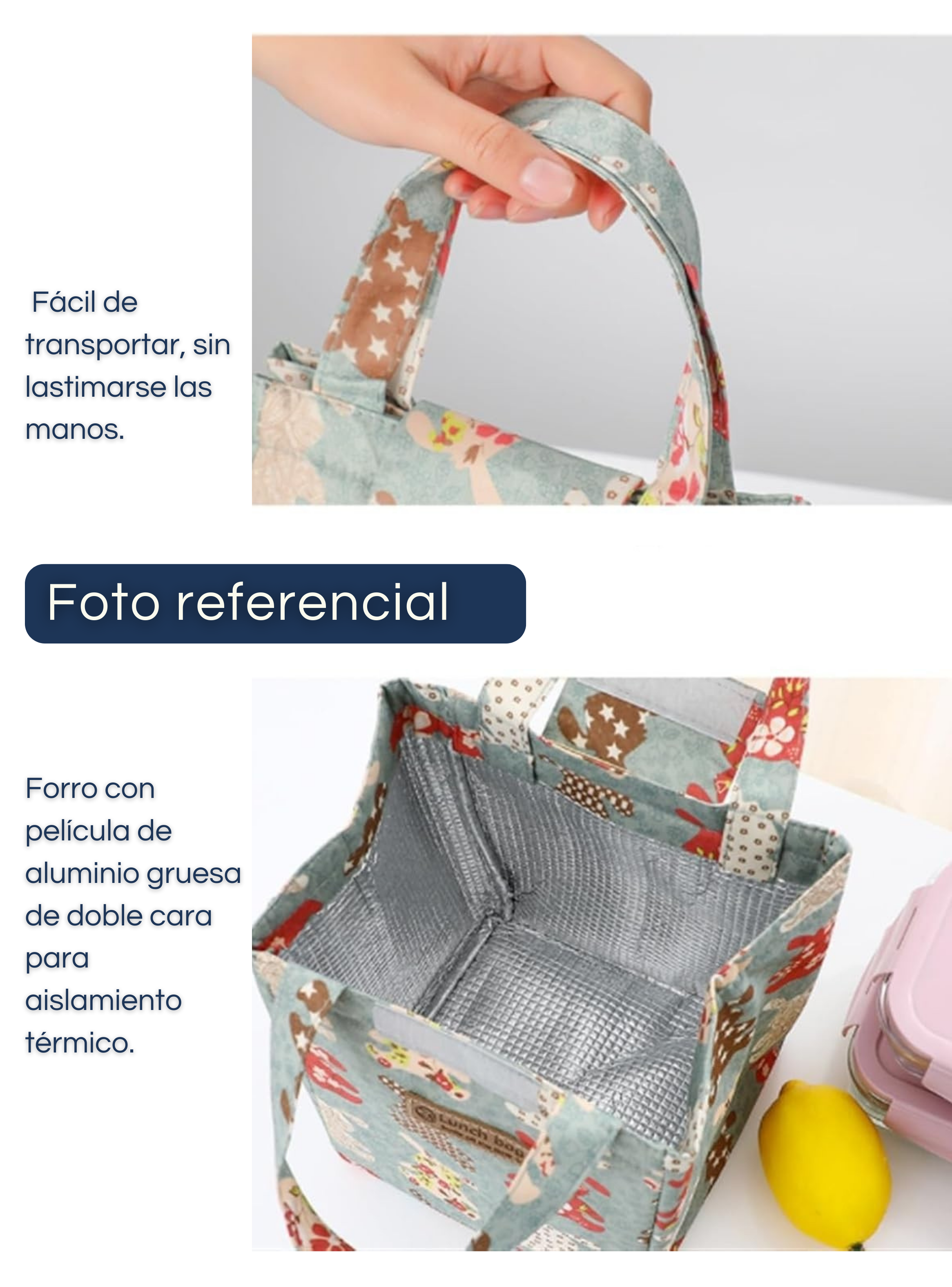 Lonchera Térmica Estampada Bolsa de Mano para Picnic Portátil Pink Roses-4