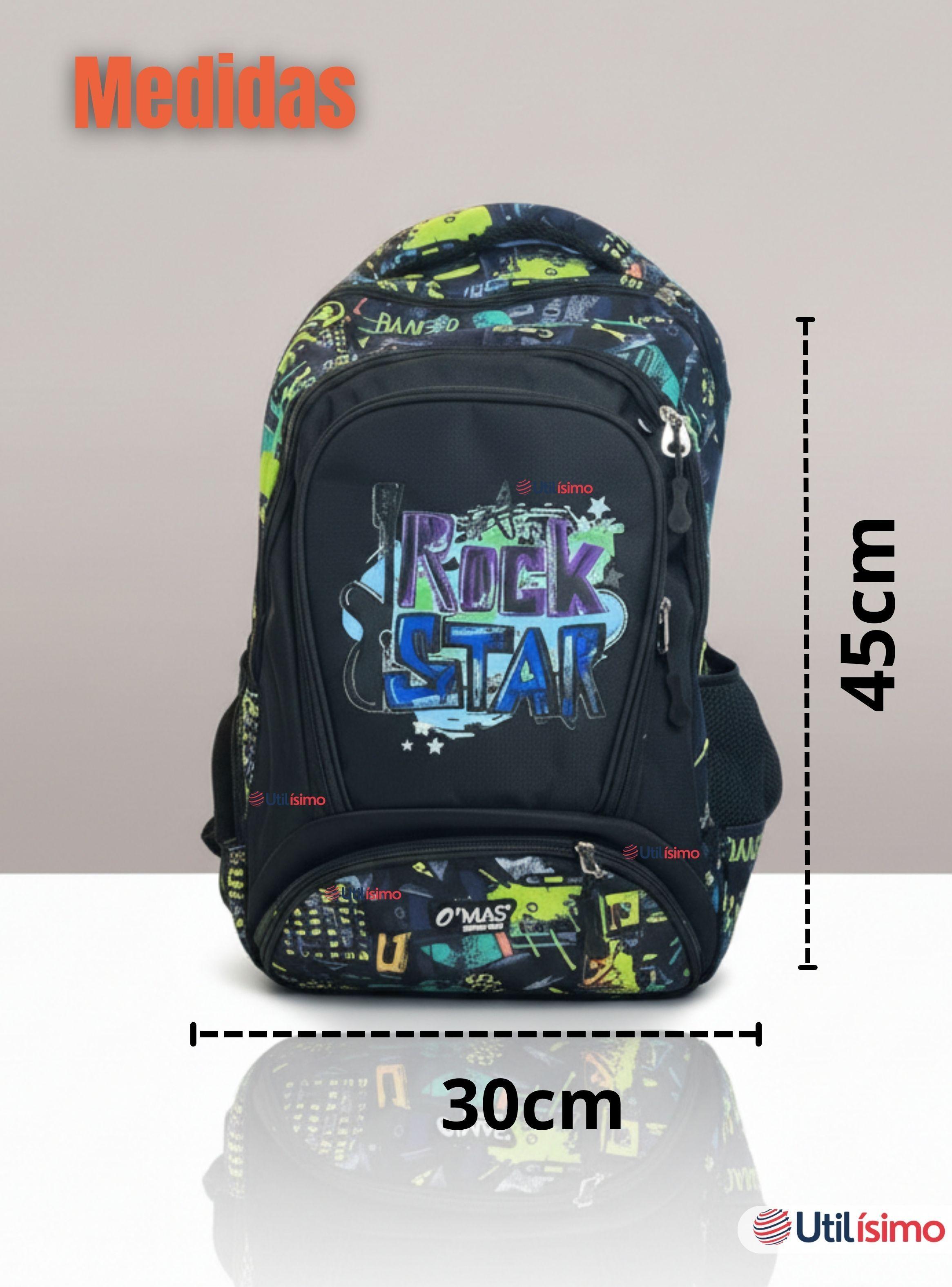Mochila Escolar Kit Con Estuche y Lonchera 45cm Tela Oxford Rock Star Niño-3