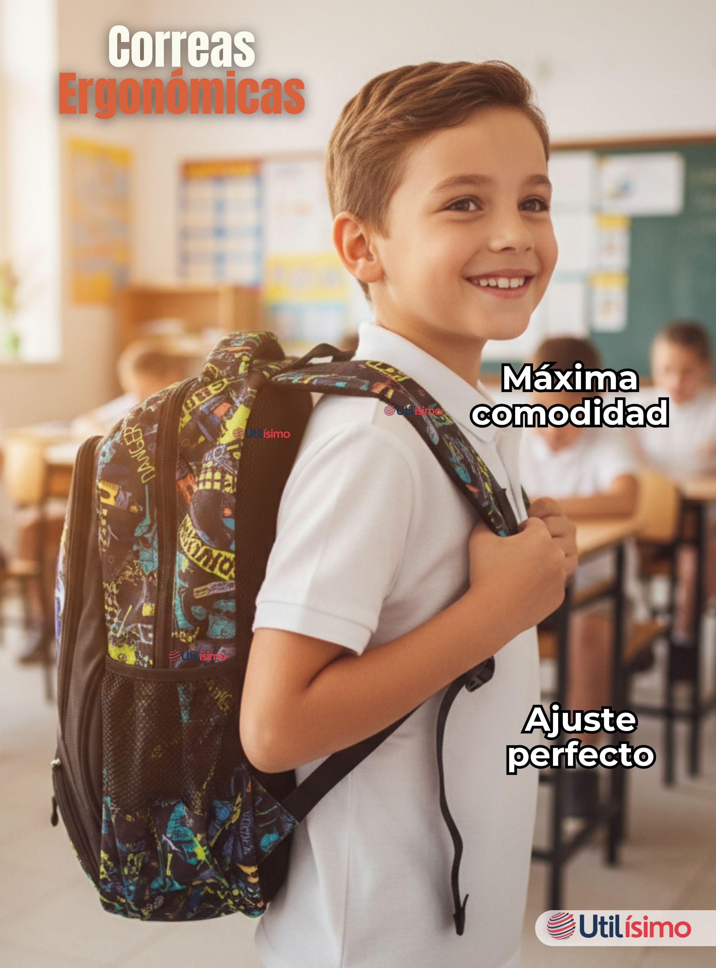 Mochila Escolar Kit Con Estuche y Lonchera 45cm Tela Oxford Rock Star Niño-5