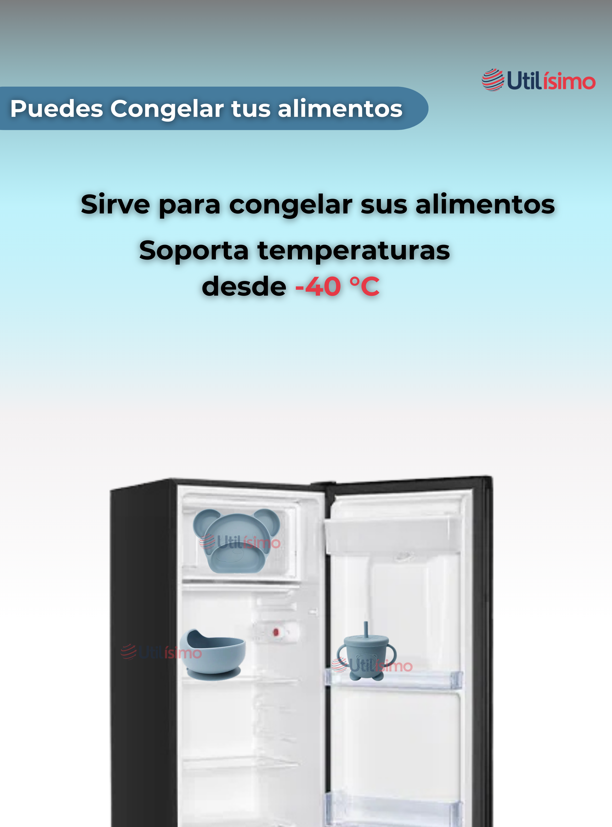 Set De Alimentación Bebé Silicona 6 Piezas Libre BPA Celeste-3