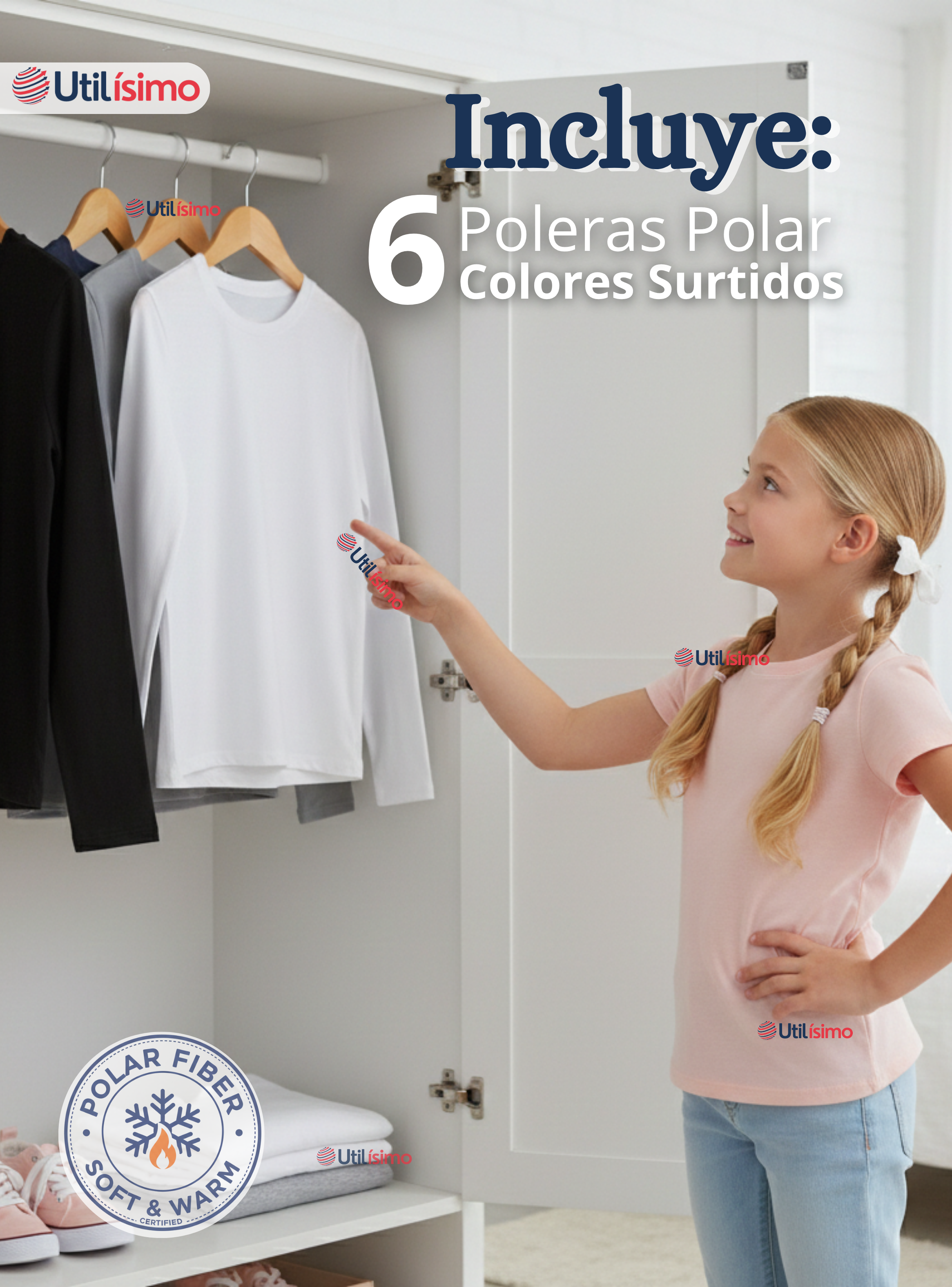 Pack 6 Poleras Camisetas Básica Polar Primera Capa Cuello Redondo Manga Larga Colores Surtidos Niñas-2