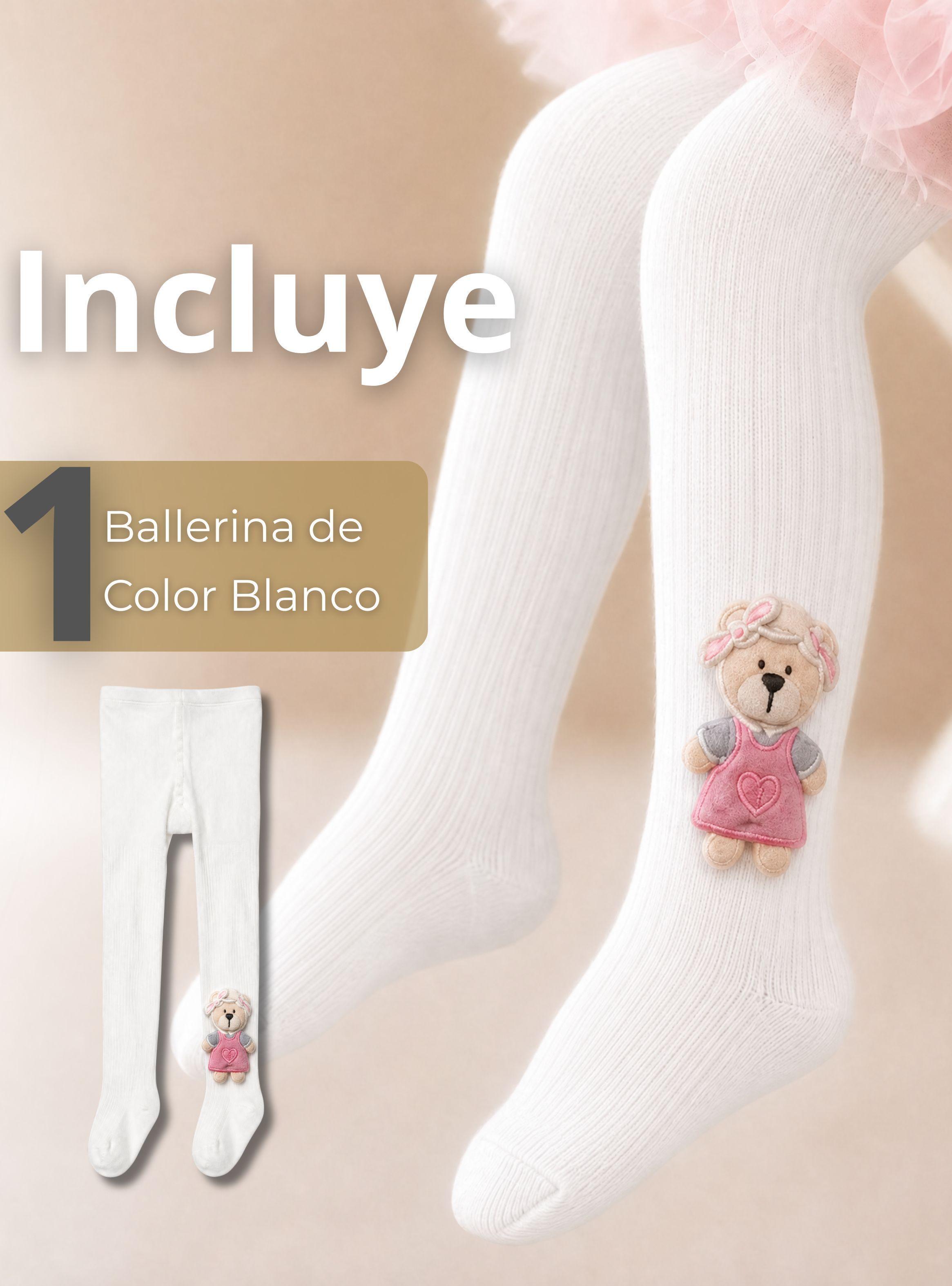 Panty 3D Osito Blanco Tejida Niña Ballerina 78% de Algodón Premium-2
