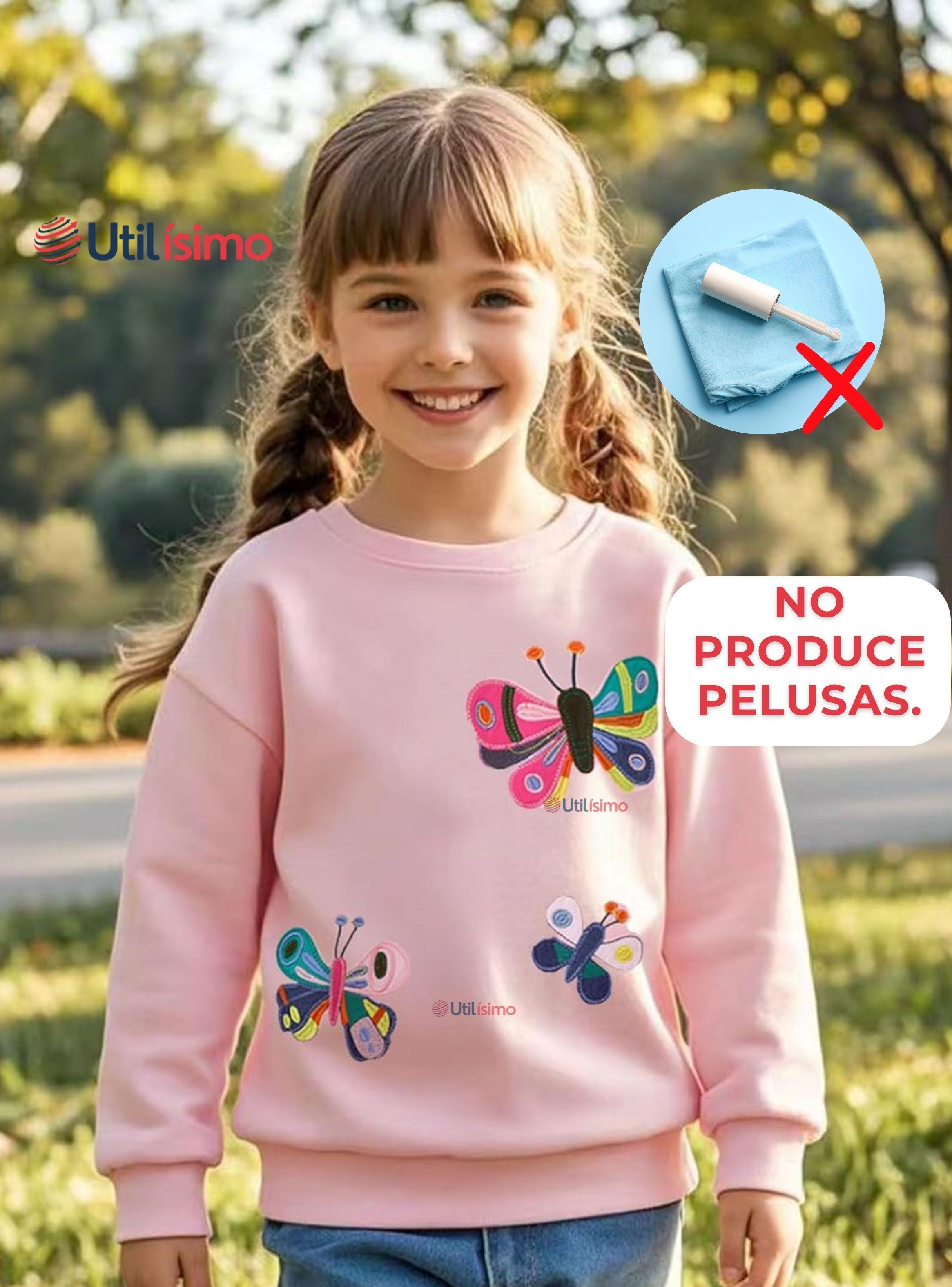 Poleron Cuello Redondo Niña Rosado Mariposa-6