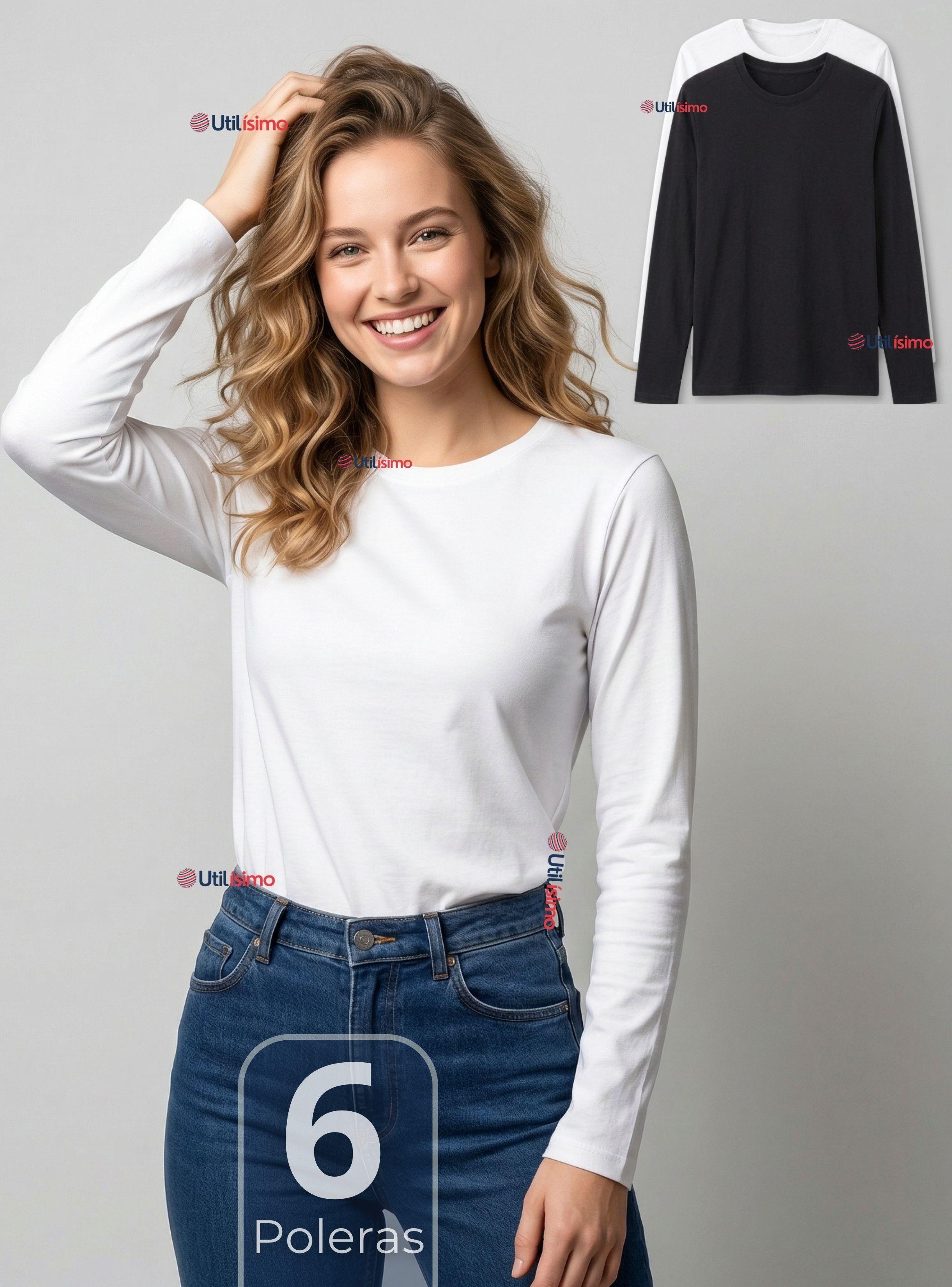 Pack 6 Camisetas Poleras Polar Primera Capa Manga Larga Colores Surtidos Mujer-0