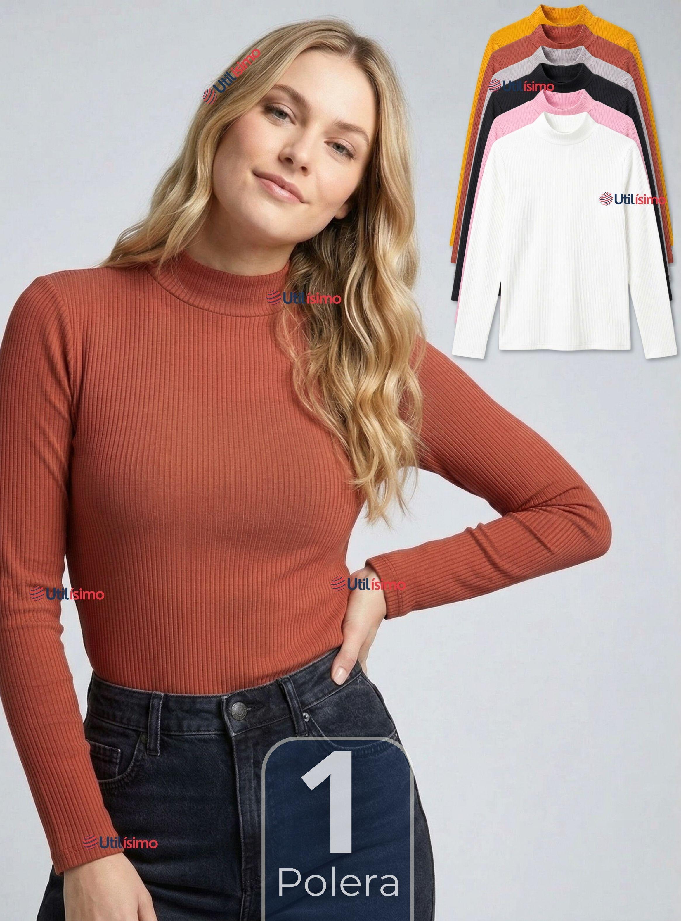 Camiseta Polera Polar Primera Capa Acanalada Cuello Beatle Mangas Larga Colores Surtidos Mujer-0