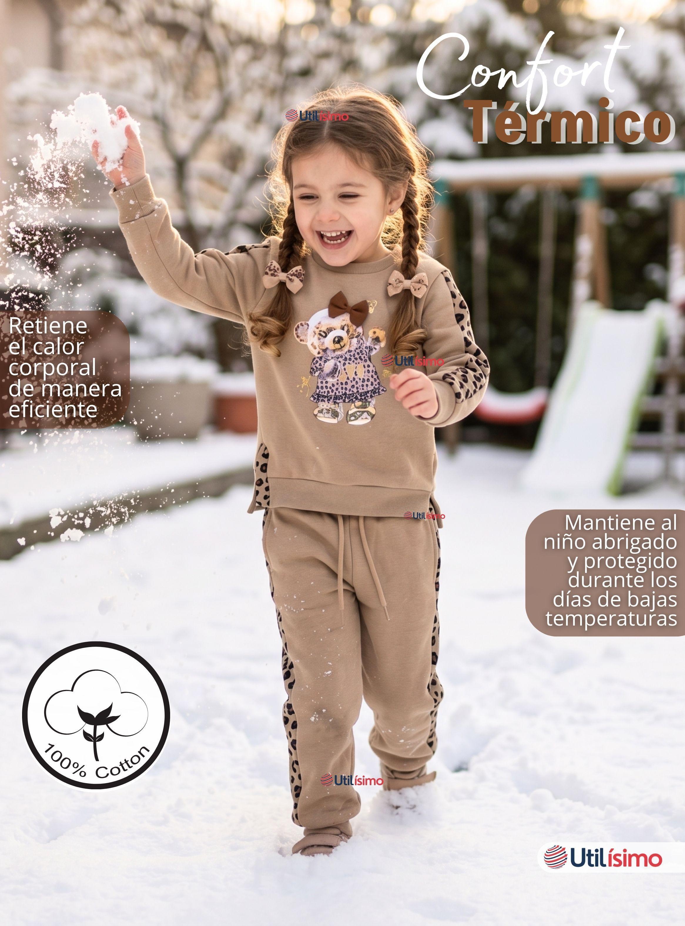 Conjunto 2 Piezas Buzo Pantalón Y Polerón Beige Osito Niña-6