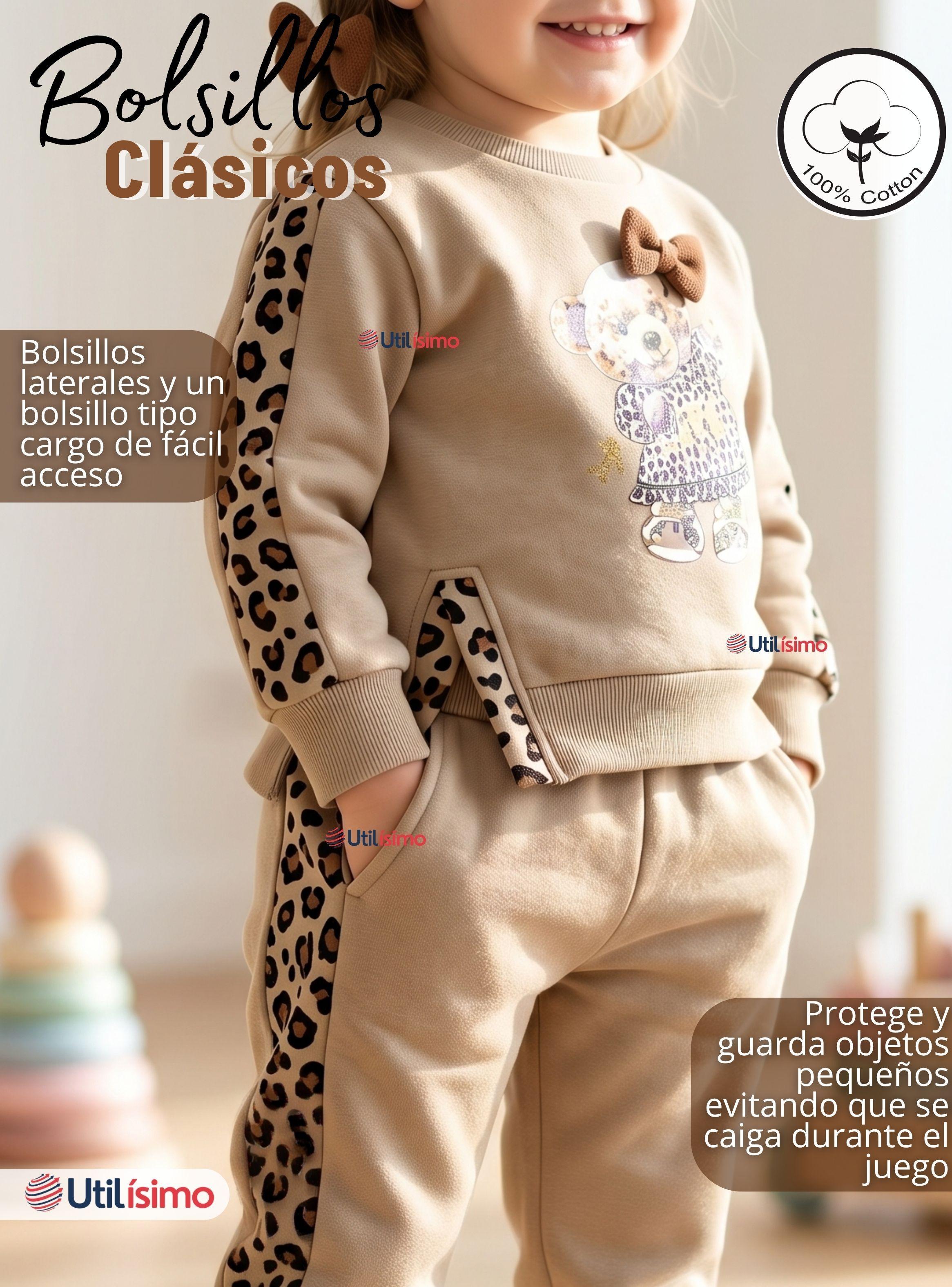 Conjunto 2 Piezas Buzo Pantalón Y Polerón Beige Osito Niña-7