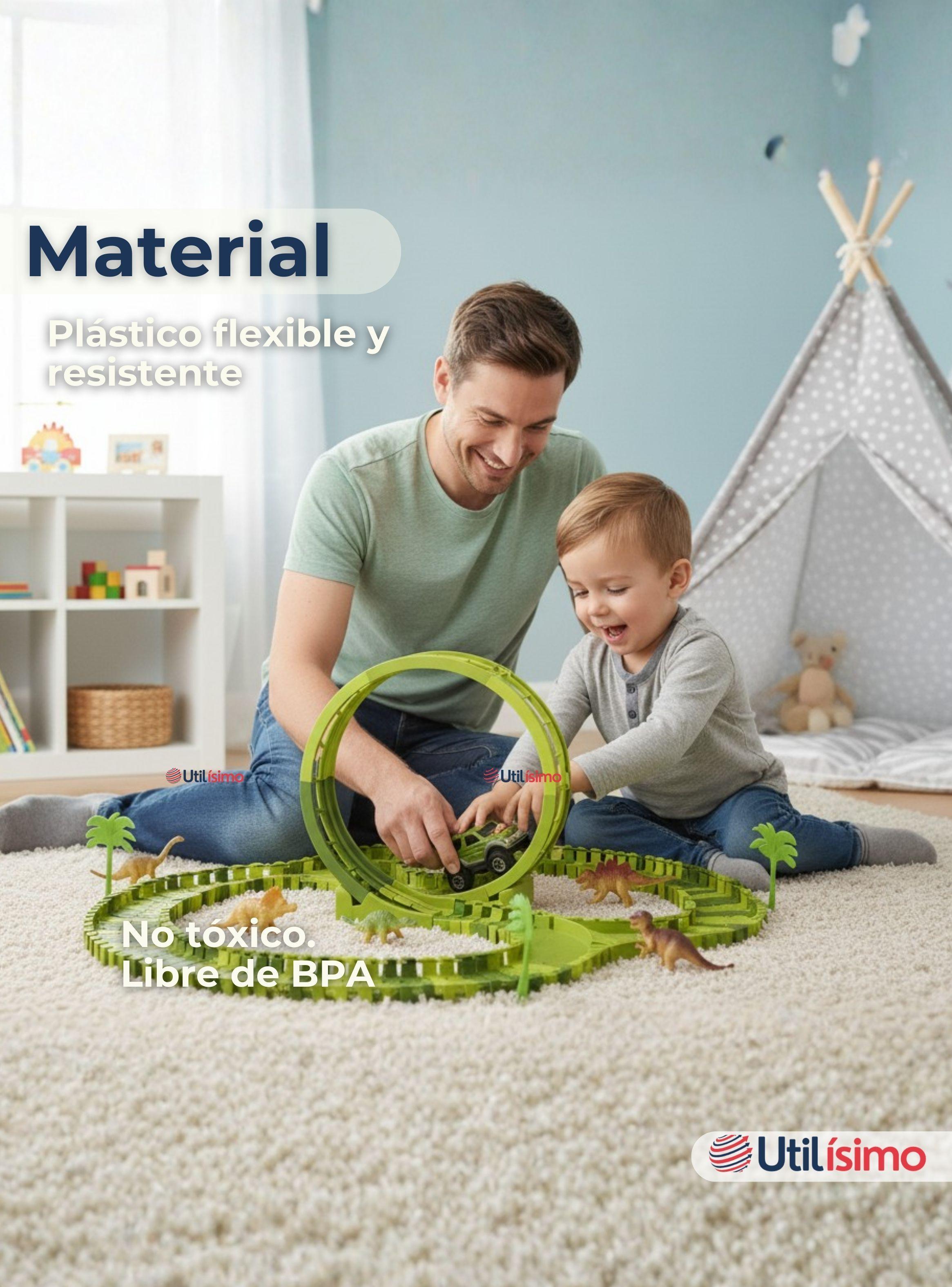 Pista Carreras de Auto Juguete Flexible Dinosaurio 120 Piezas para Niños-3